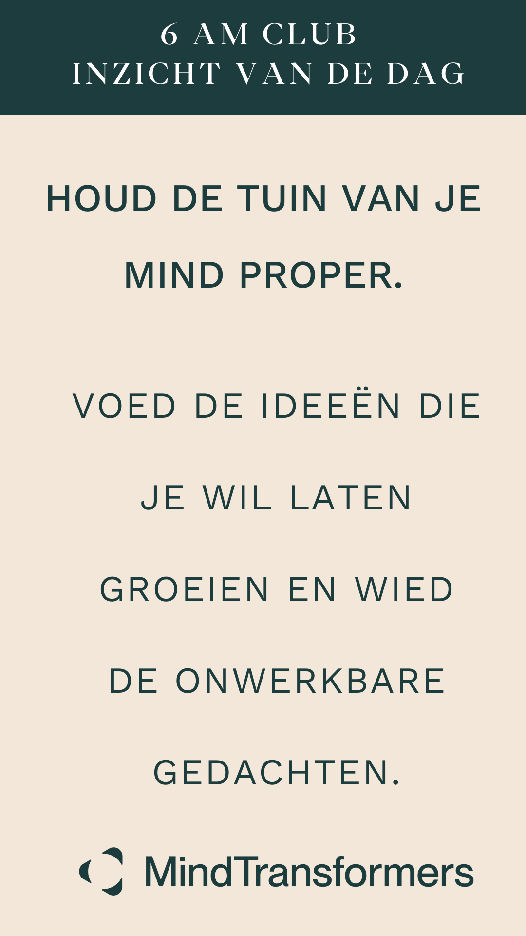 Informatieve poster met tekst over het belang van het verzorgen van je geest en ideeën, incluis de website naam MindTransformers.