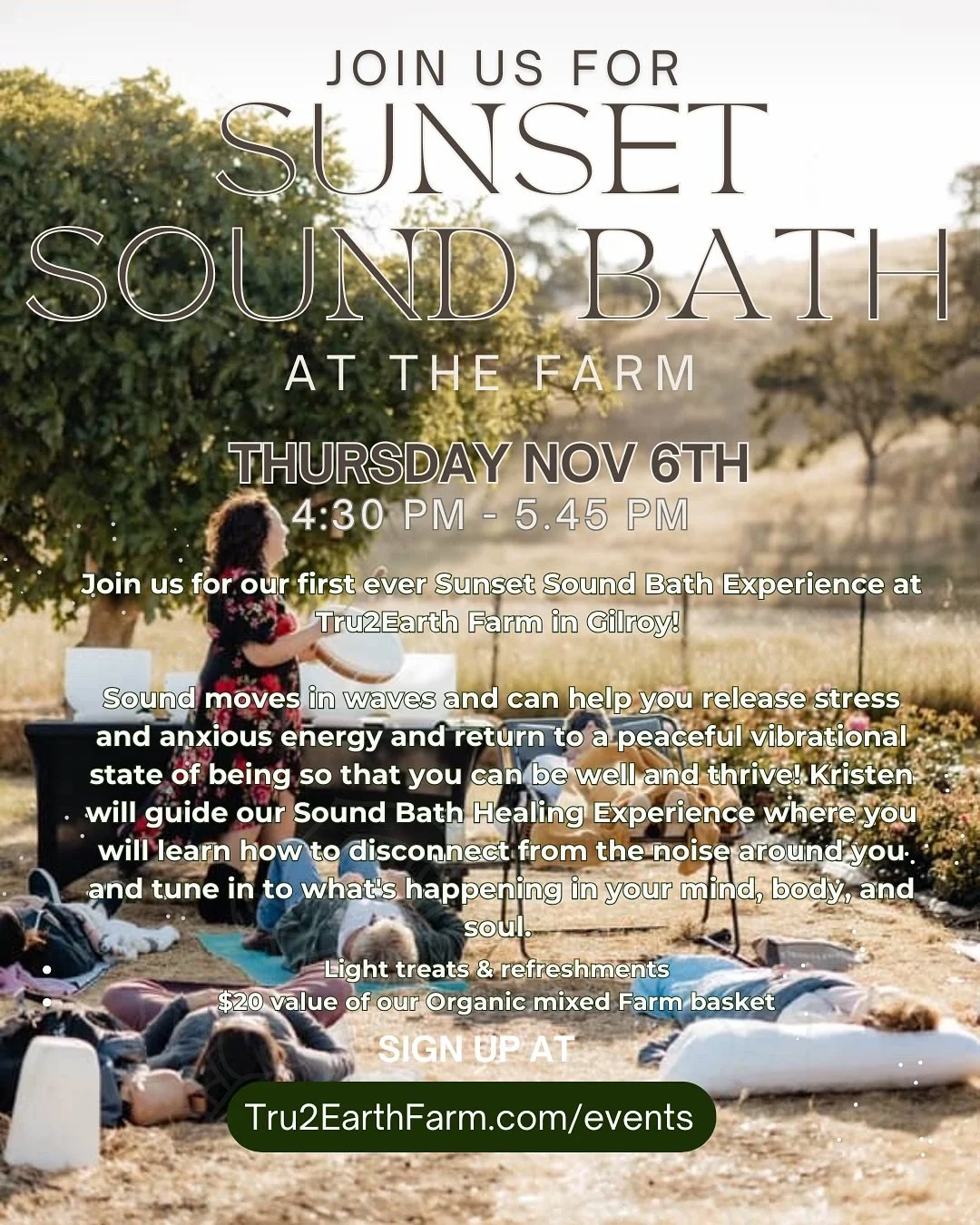WELLNESS SERIES PT. 2: Join us for our Sound Bath Healing Experience at Tru2Earth Farm in Gilroy. 🥣🎧🧘🏻‍♂️ Everything has a vibration and vibration is everything. Sound healing is a form of energy medicine that helps restore and balance your p