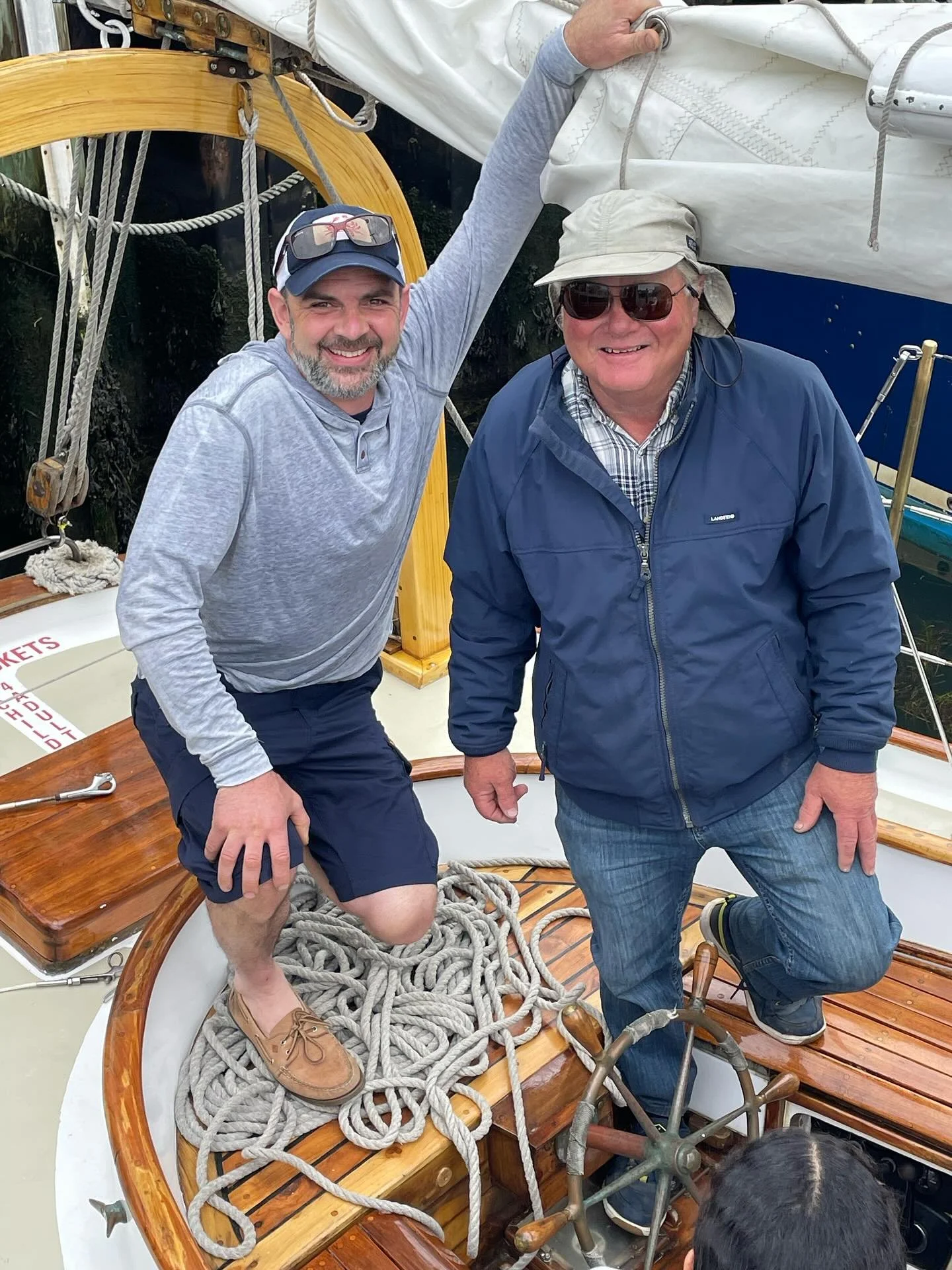 Best morning when former crew surprises Capt. Jim with a visit. Kent was on deck from 1989-2001. Let&rsquo;s see if he remembers the ropes! So proud of this family man and entrepreneur.