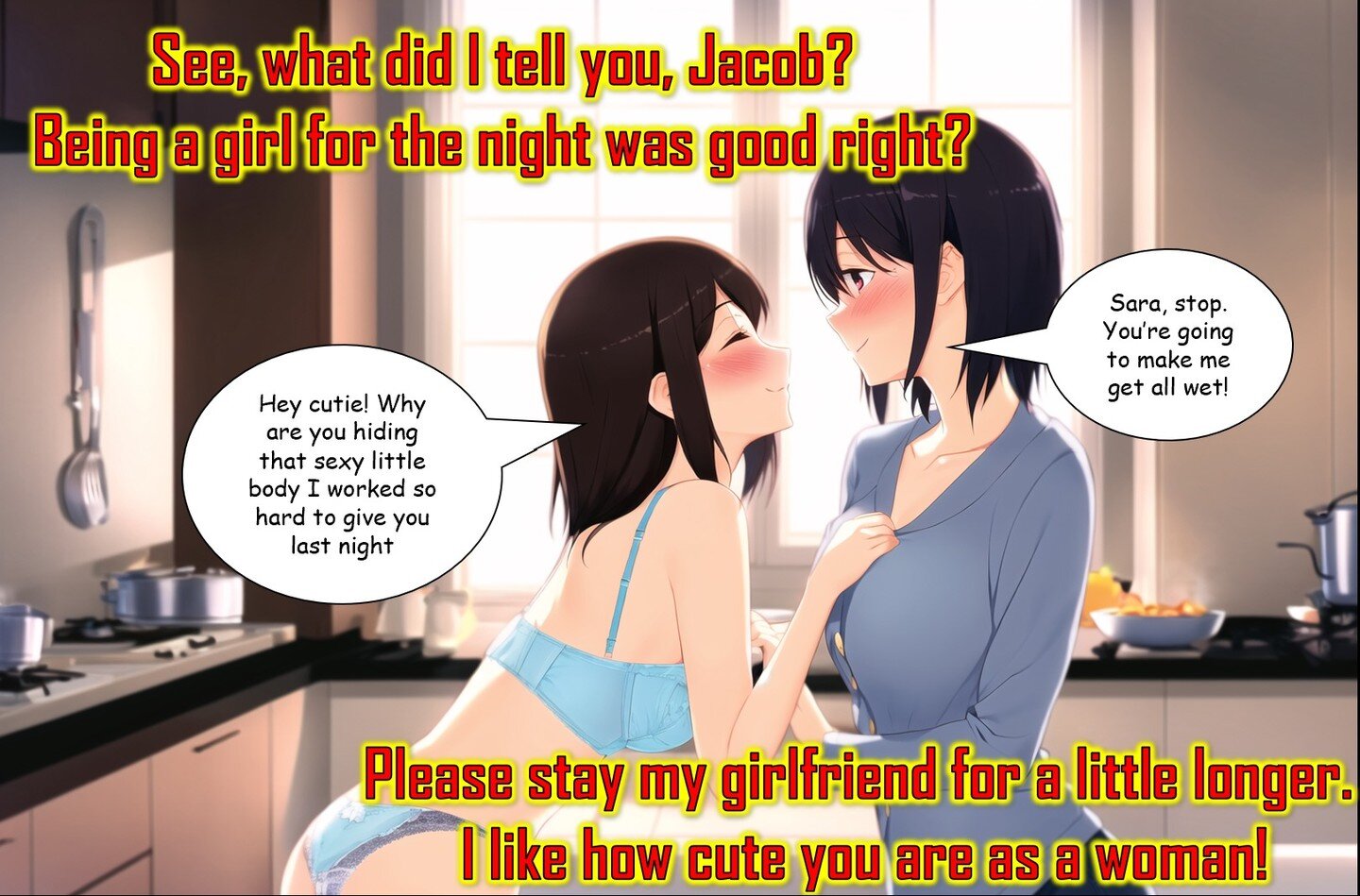 Looks like Jacob had fun last night, exploring his new found feminity. So did Sara!

#genderbend #bodyswap #genderswap #feminization #tgtf #tgcaption #tgcaptions #tf #bodyswap #m2f #boy2girl #sissy #femboy #sissyfication