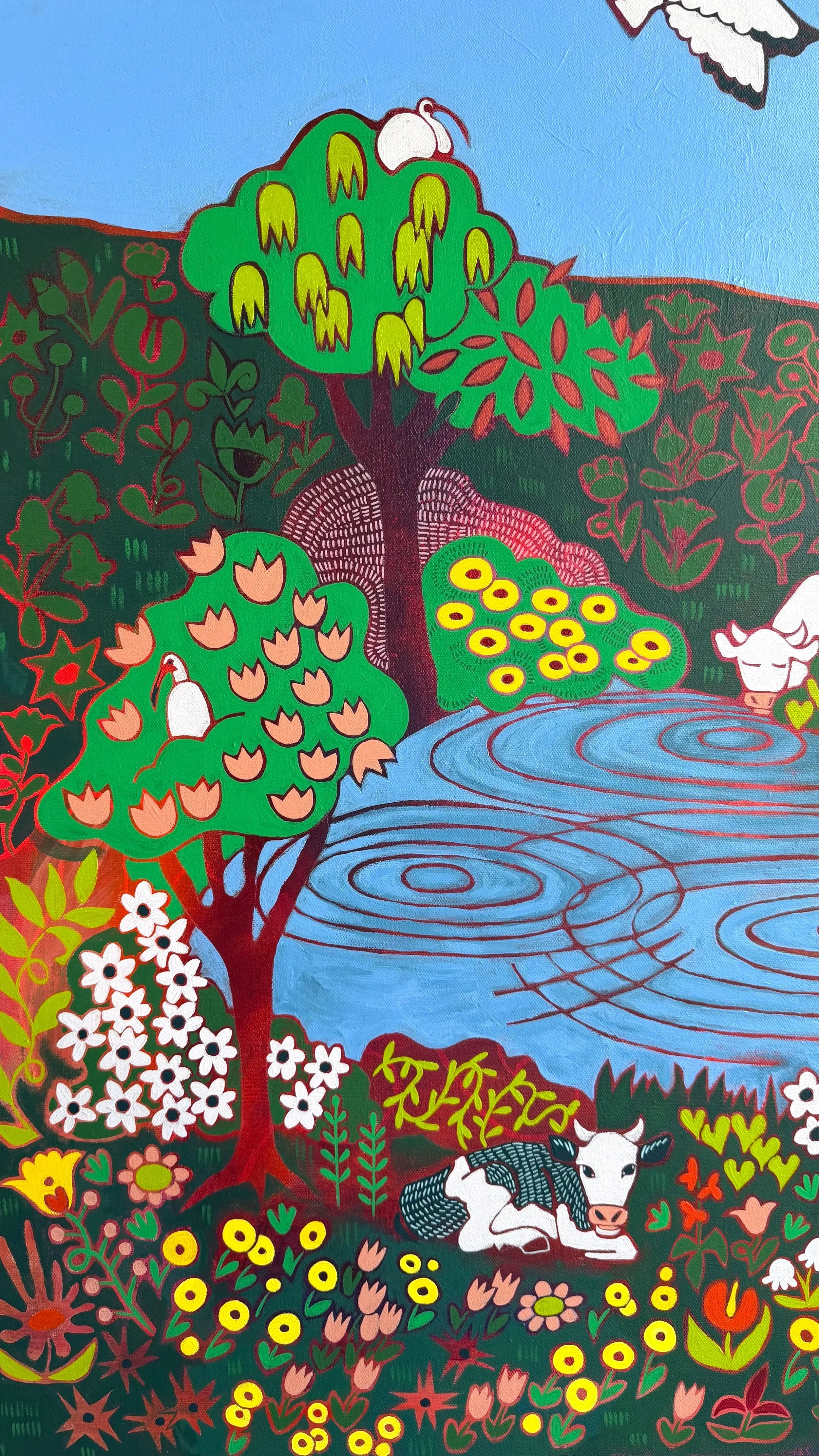 detail of The Farm on Rhodes Road, 48"X 30" Acrylic on canvas. 2026