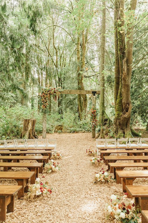 Woodland Wedding Ceremony with Fall Flowers at Twin Willow Gardens