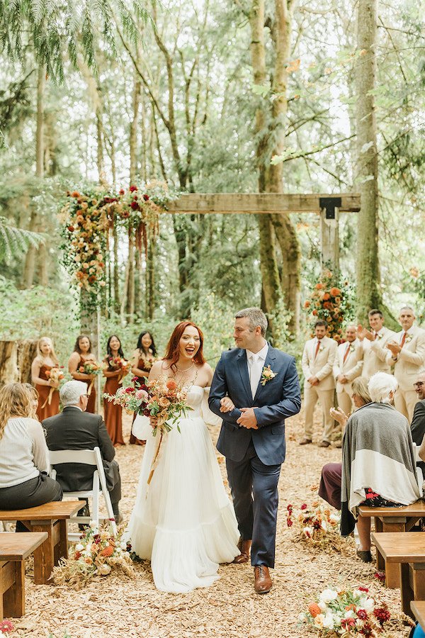 Woodland Ceremony with Fall Wedding Flowers at Twin Willow Gardens