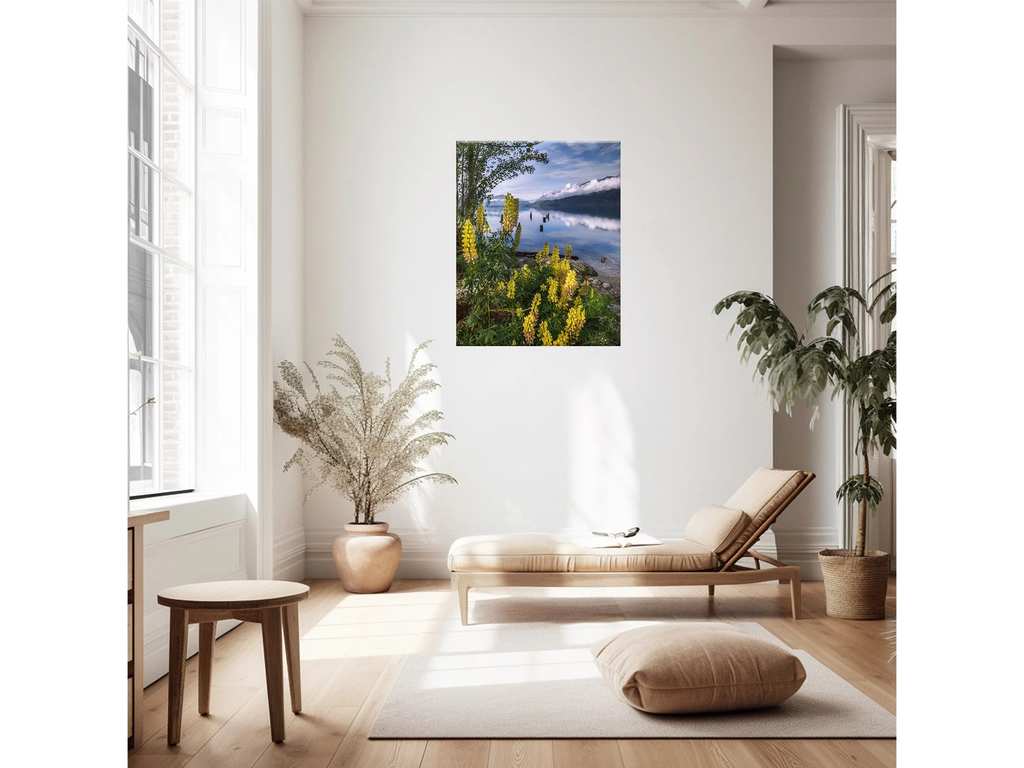lupin flowers lake wakatipu meiklejohns bay broken jetty glenorchy art print new zealand