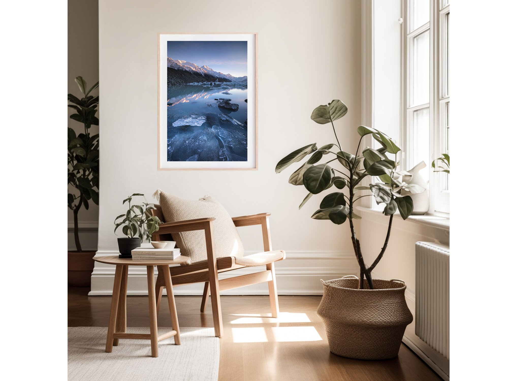 Tasman Lake Winter Sunrise Reflection NZ Print