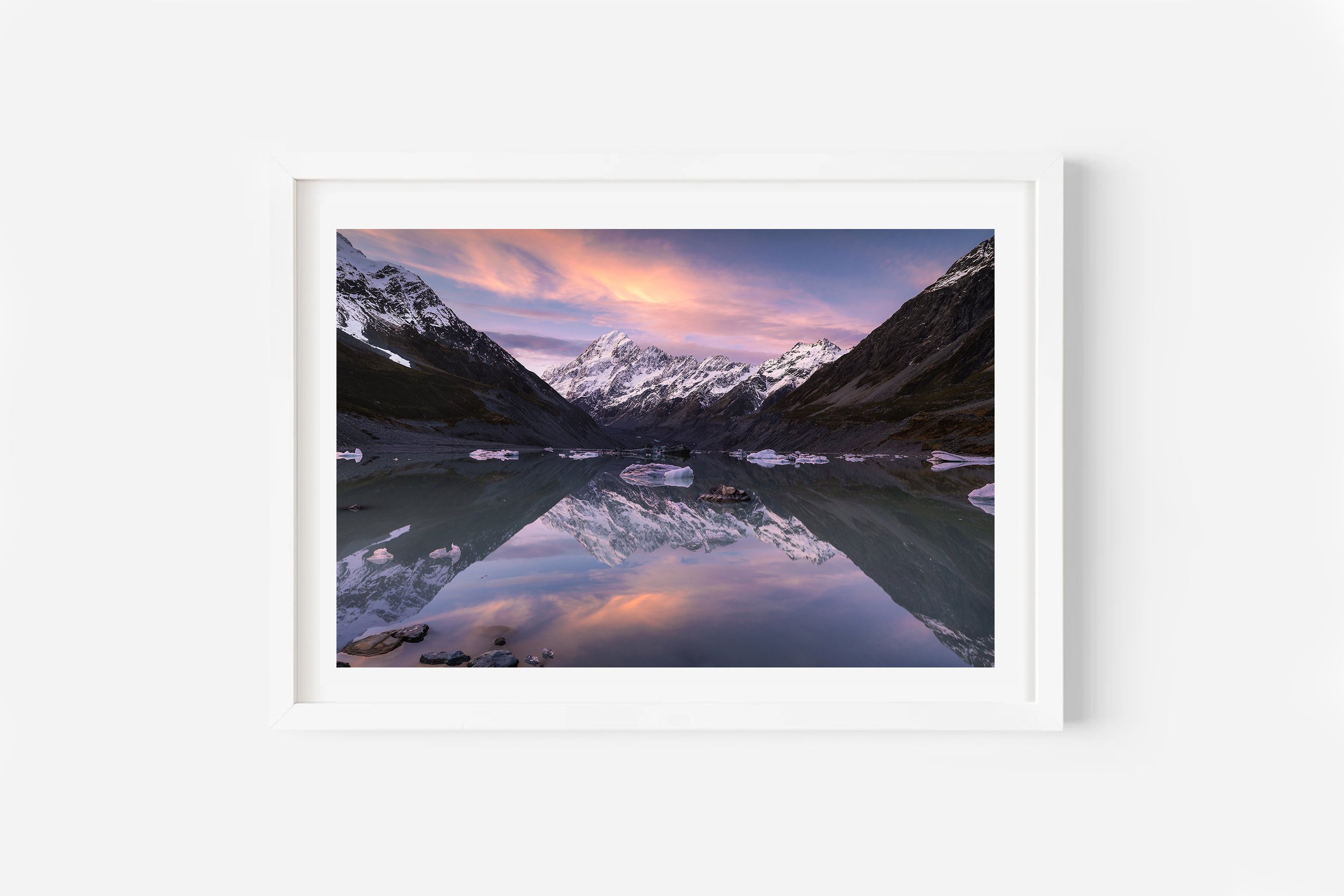 Hooker Lake reflection Mount Cook NZ Print