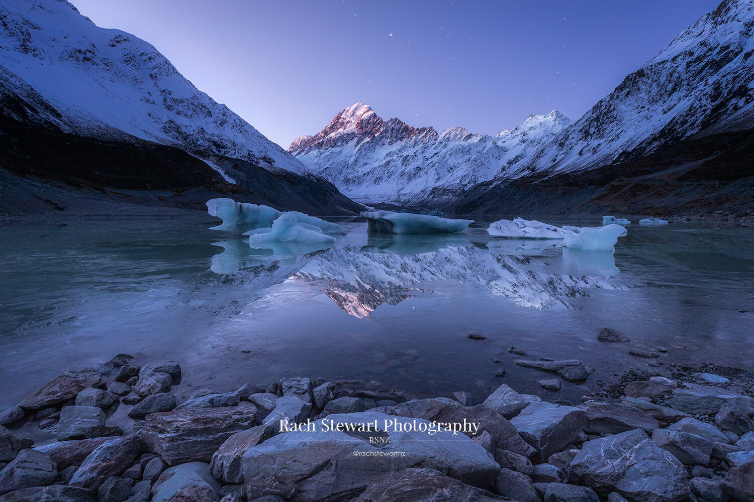 Hooker Lake reflection Mount Cook NZ Print