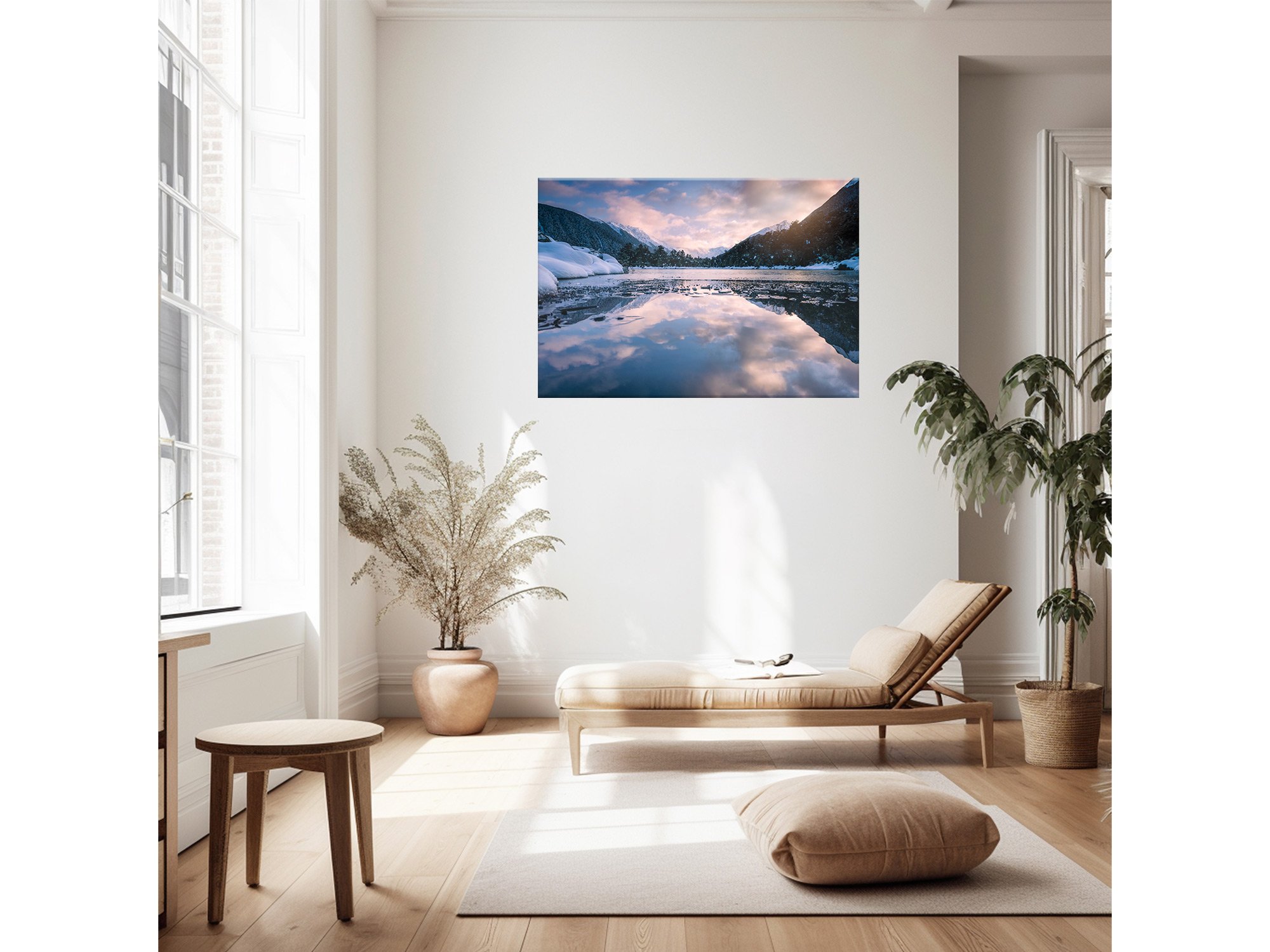 NZ Print of Lewis Pass Tarn Reflection Winter sunrise