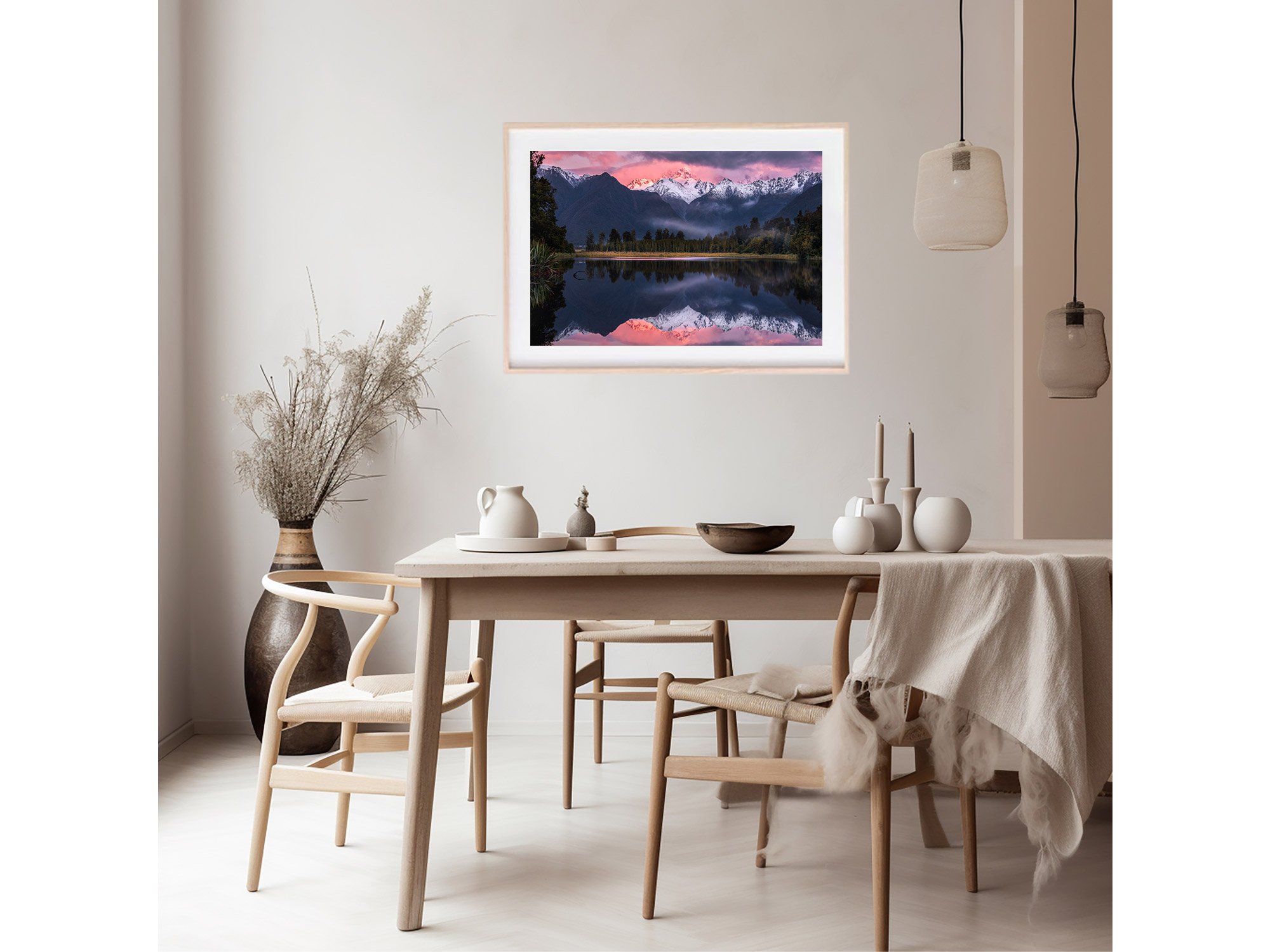 Lake Matheson Fox Glacier reflection sunset NZ Print
