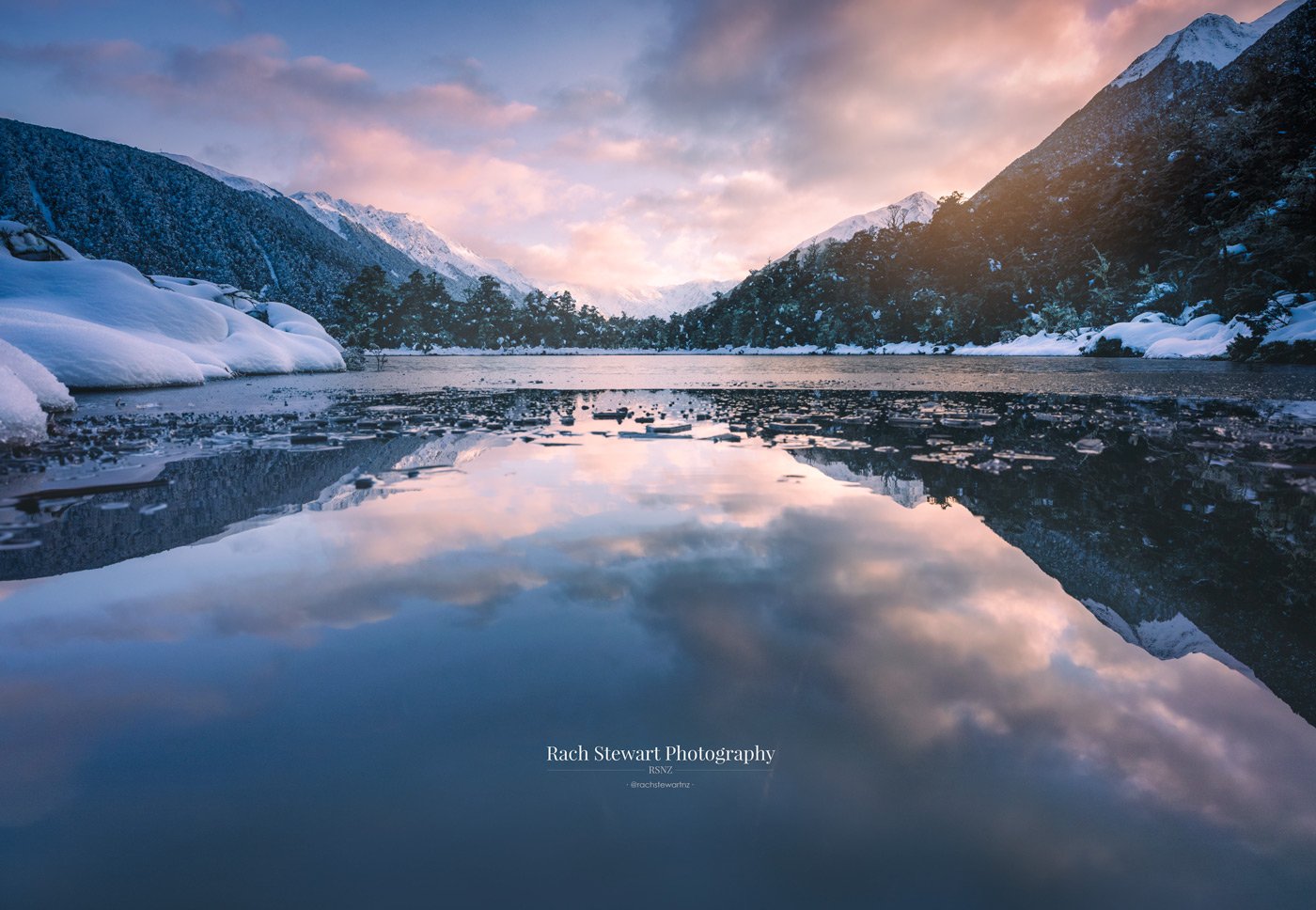 NZ Print of Lewis Pass Tarn Canterbury sunrise