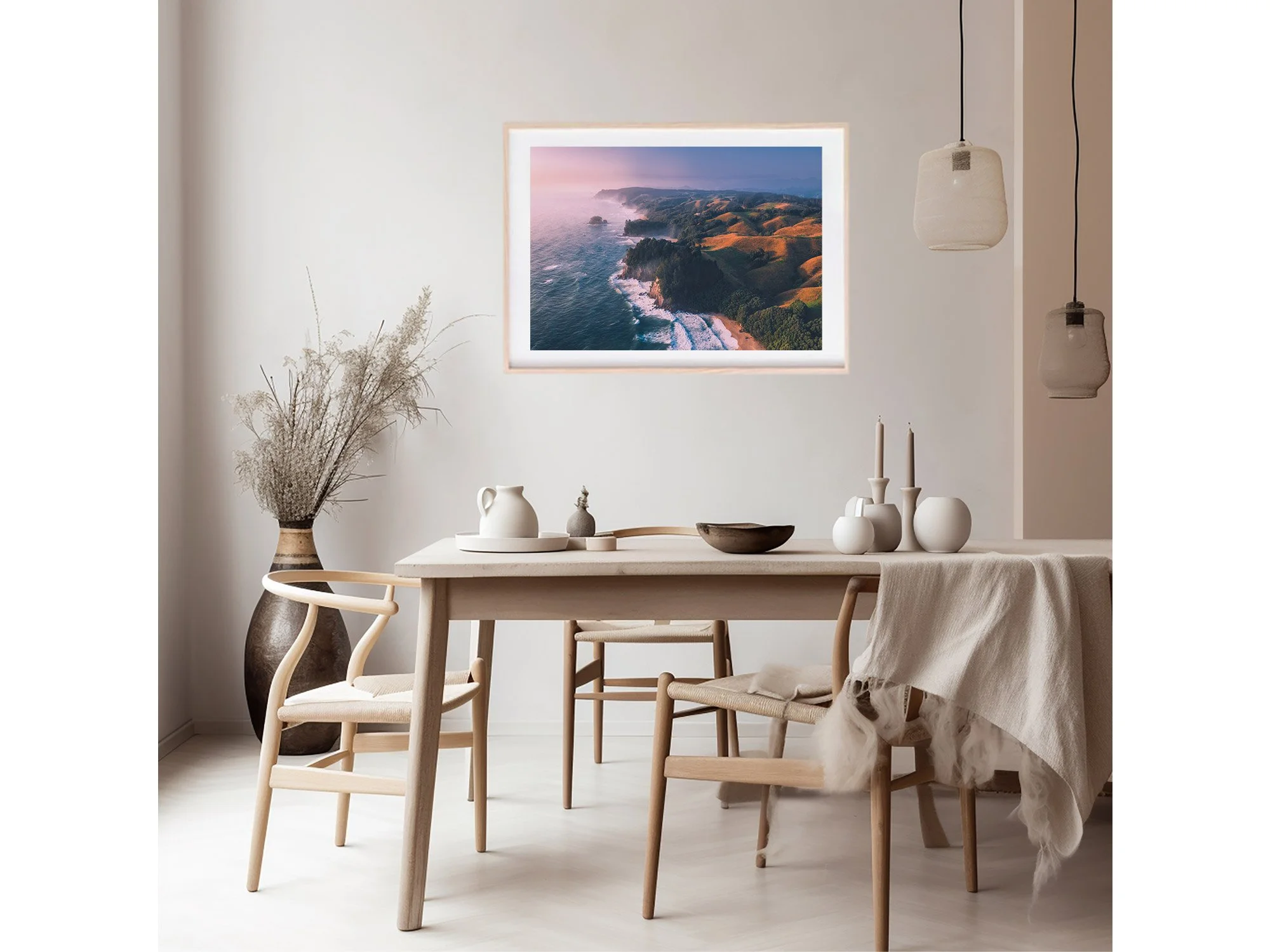 Onemana Beach Coast Coromandel sunrise aerial NZ Print