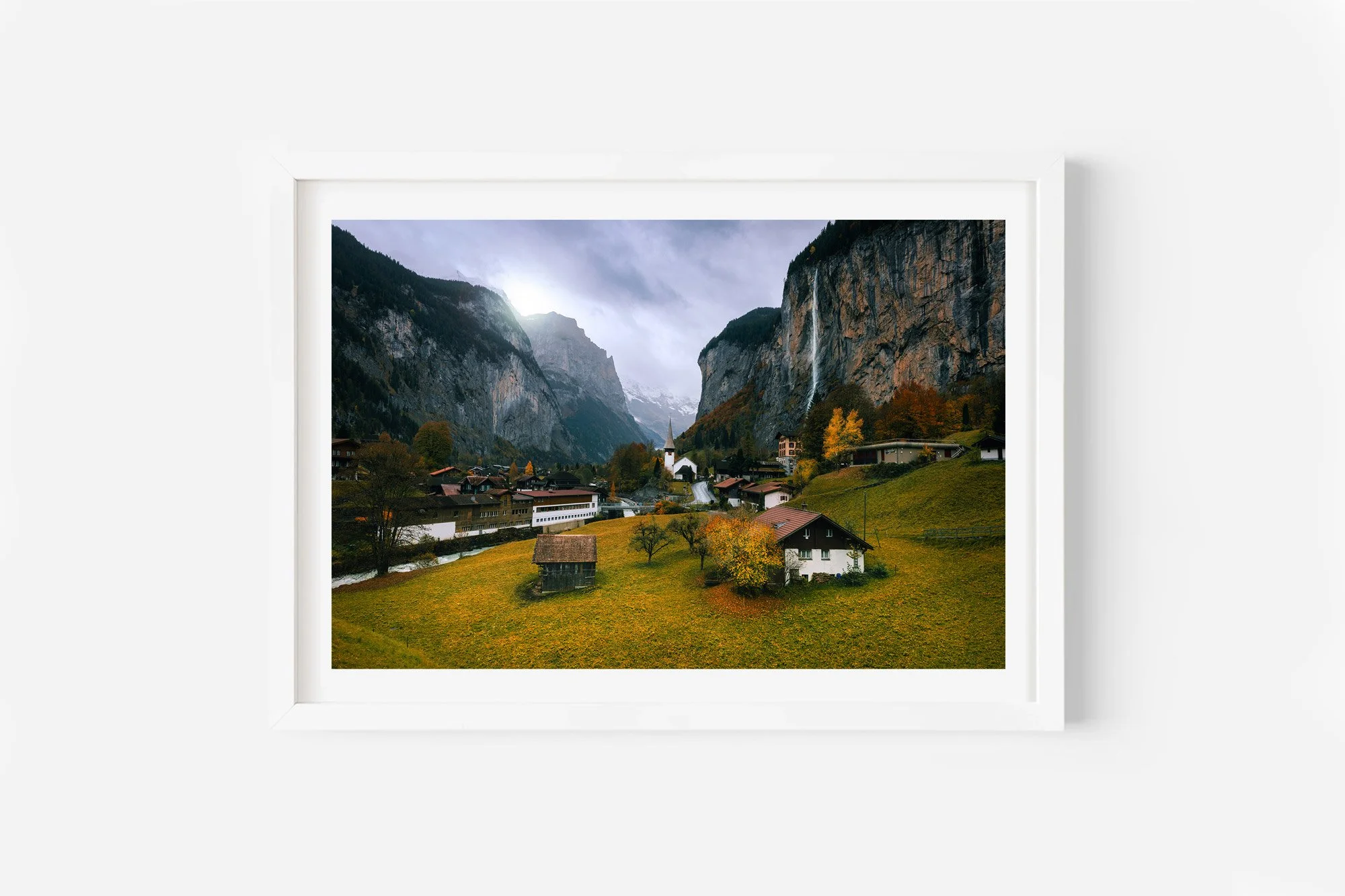 lauterbrunnen village Staubbach falls autumn switzerland print