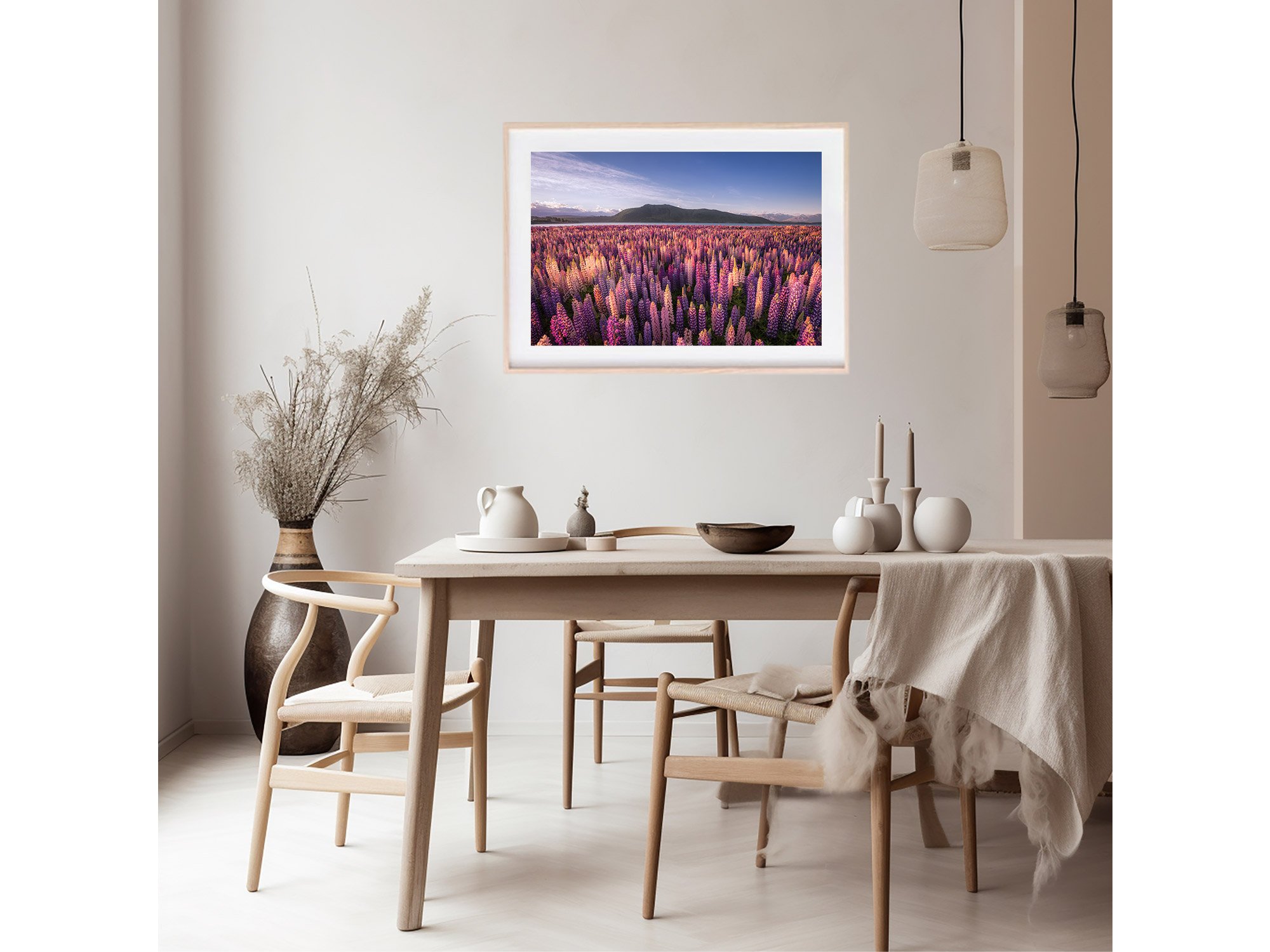 Sunset Lake Tekapo Lupins Mount John NZ Print