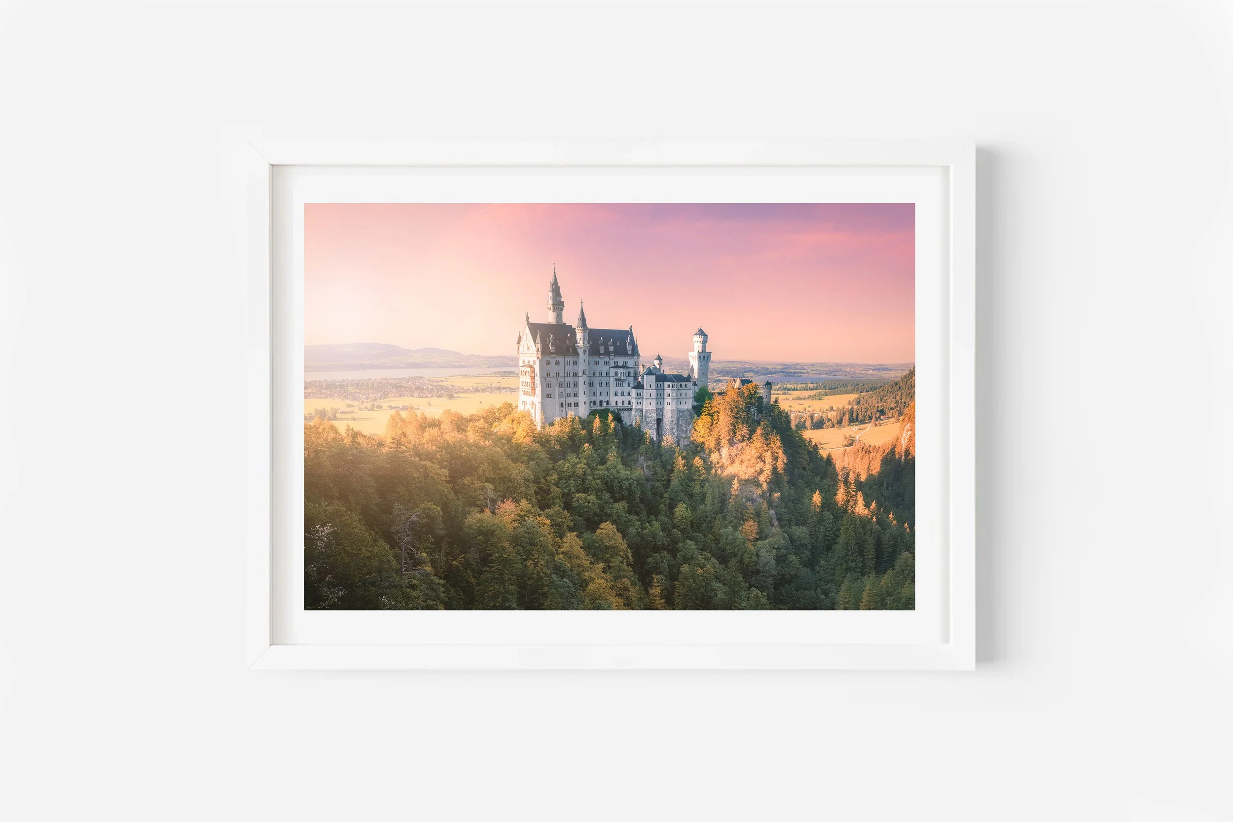 Sunset at Neuschwanstein Castle Germany Marienbrucke View Print