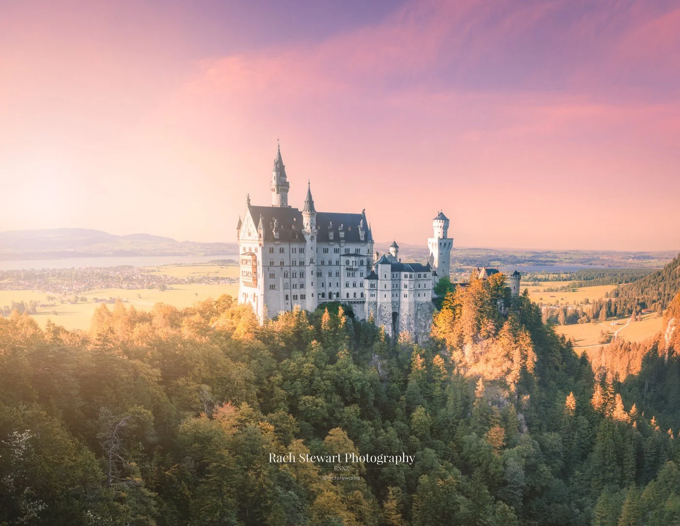 Sunset at Neuschwanstein Castle Germany Marienbrucke View Print