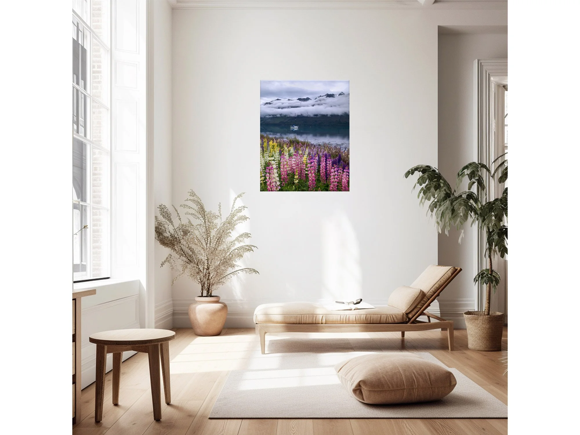lupin flowers lake wakatipu glenorchy art print new zealand