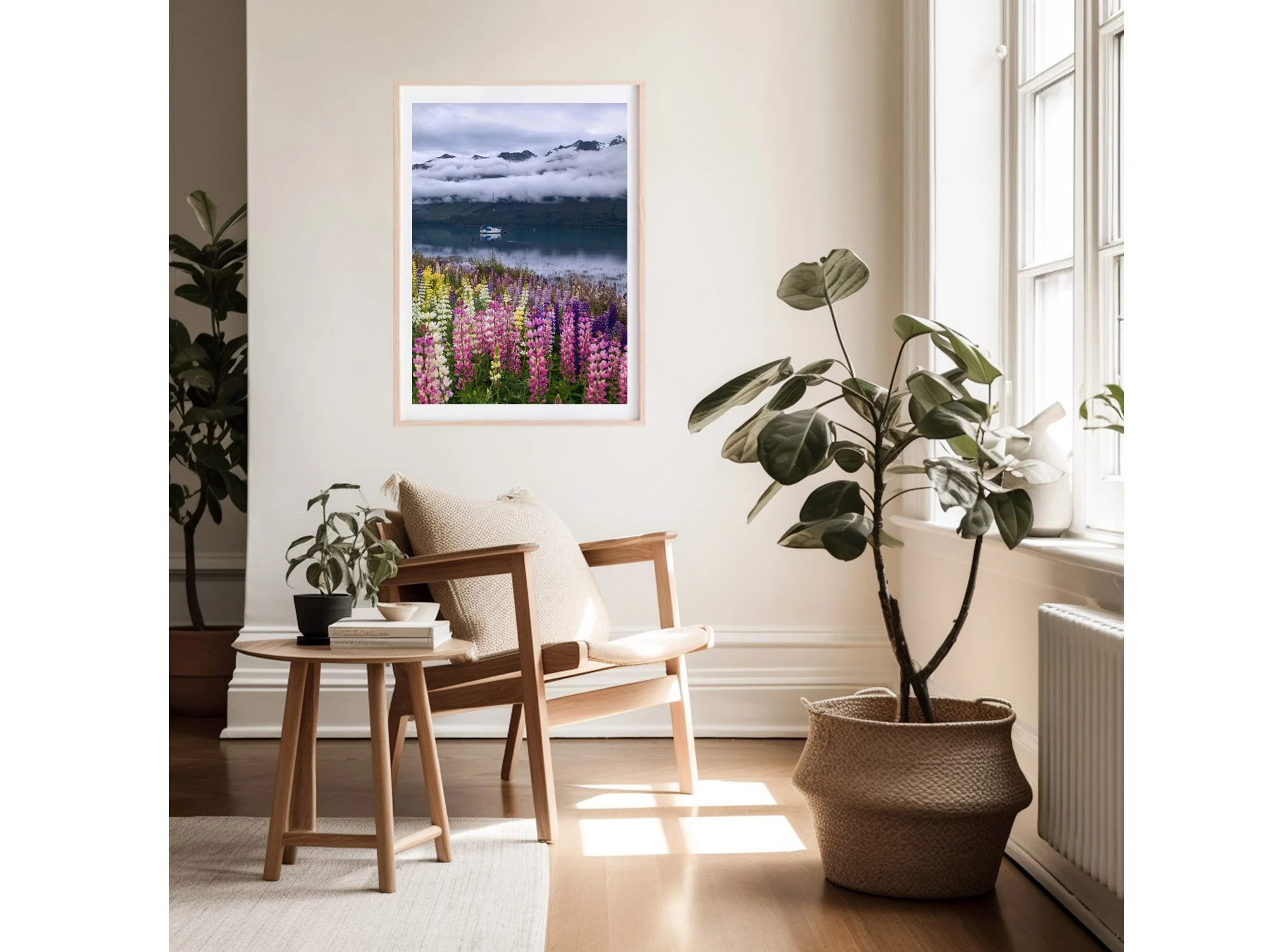 lupin flowers lake wakatipu glenorchy art print new zealand
