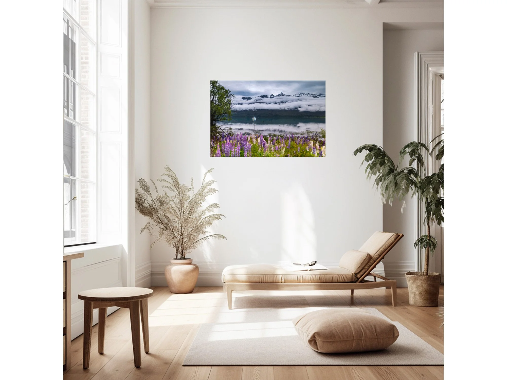 lupin flowers lake wakatipu glenorchy nz landscape print