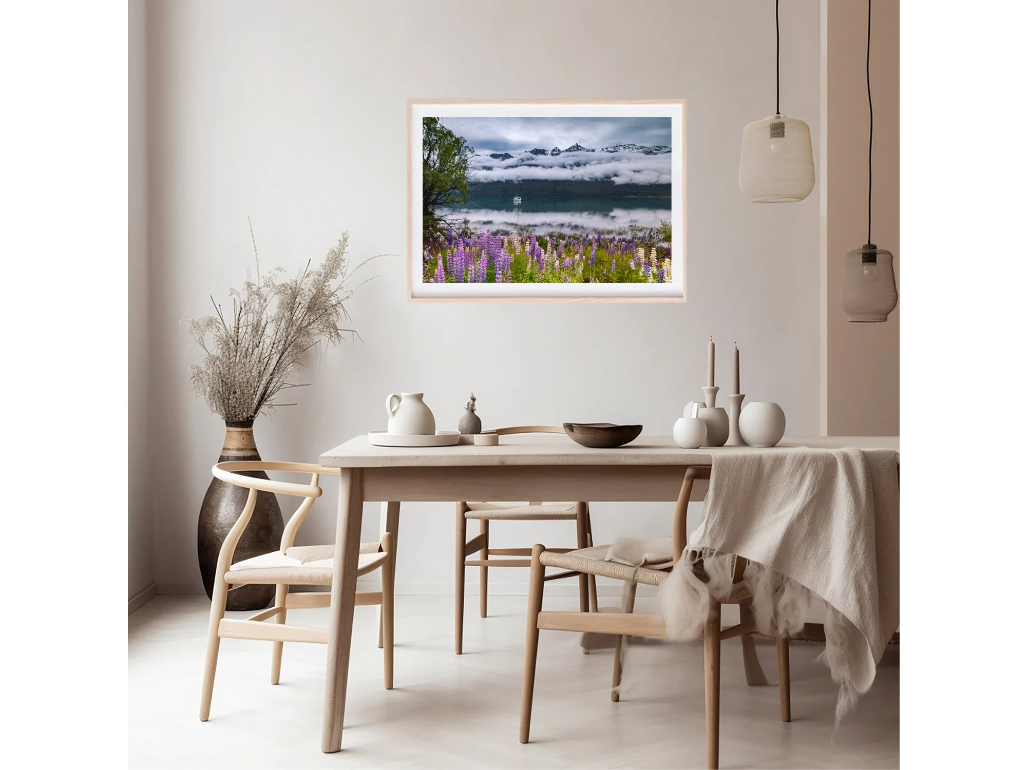 lupin flowers lake wakatipu glenorchy nz landscape print
