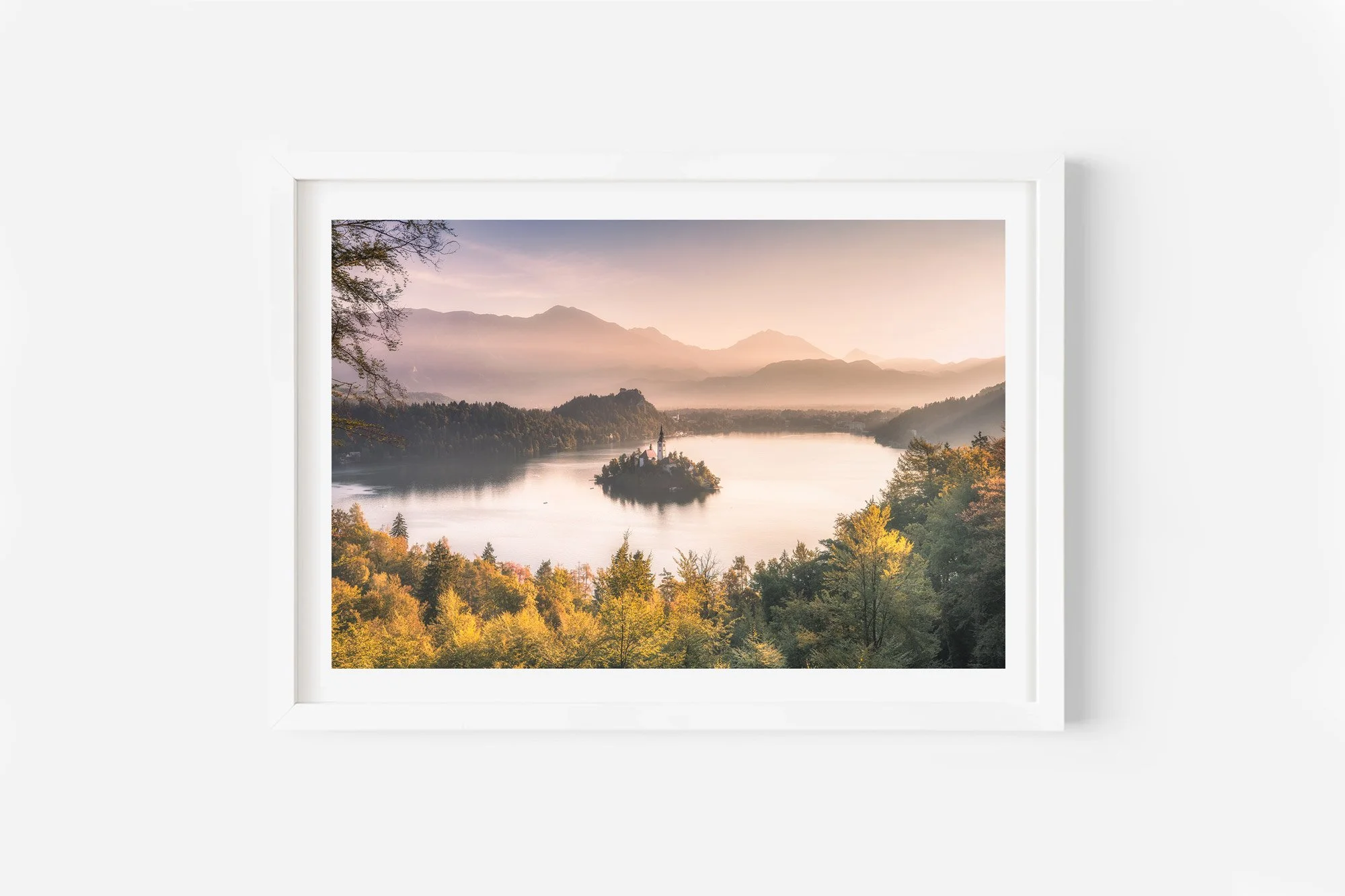 lake bled lookout slovenia sunrise print
