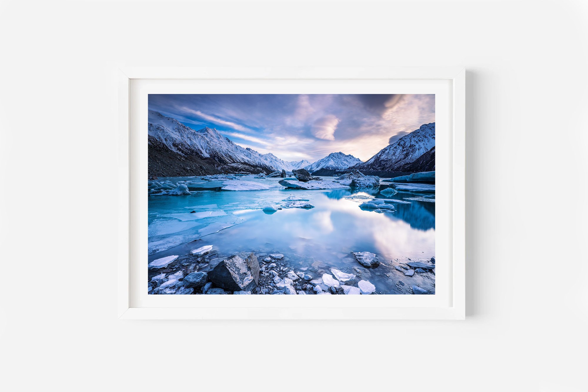Tasman Lake Sunrise Winter Mount Cook NZ Print