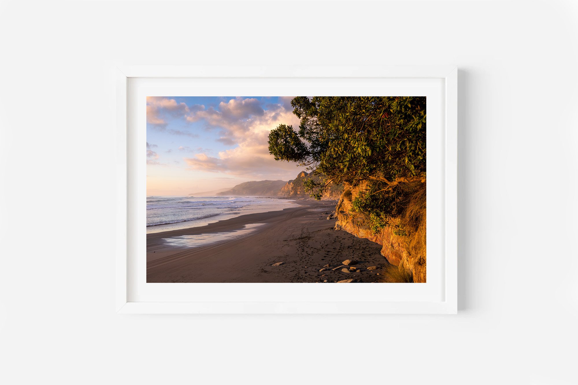 Waikawau Tunnel Beach Sunset NZ Print