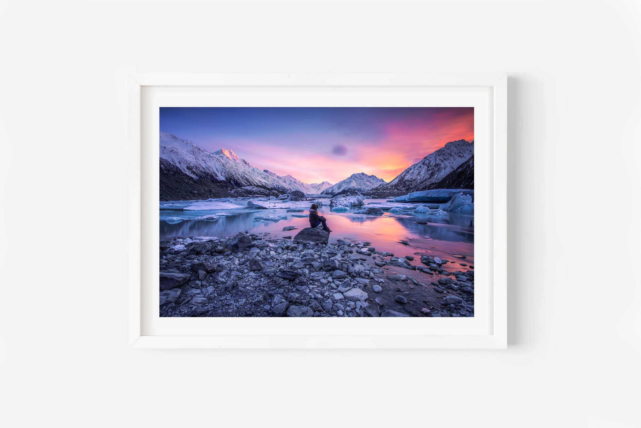 Tasman Lake Mount Cook Sunrise Winter NZ Print