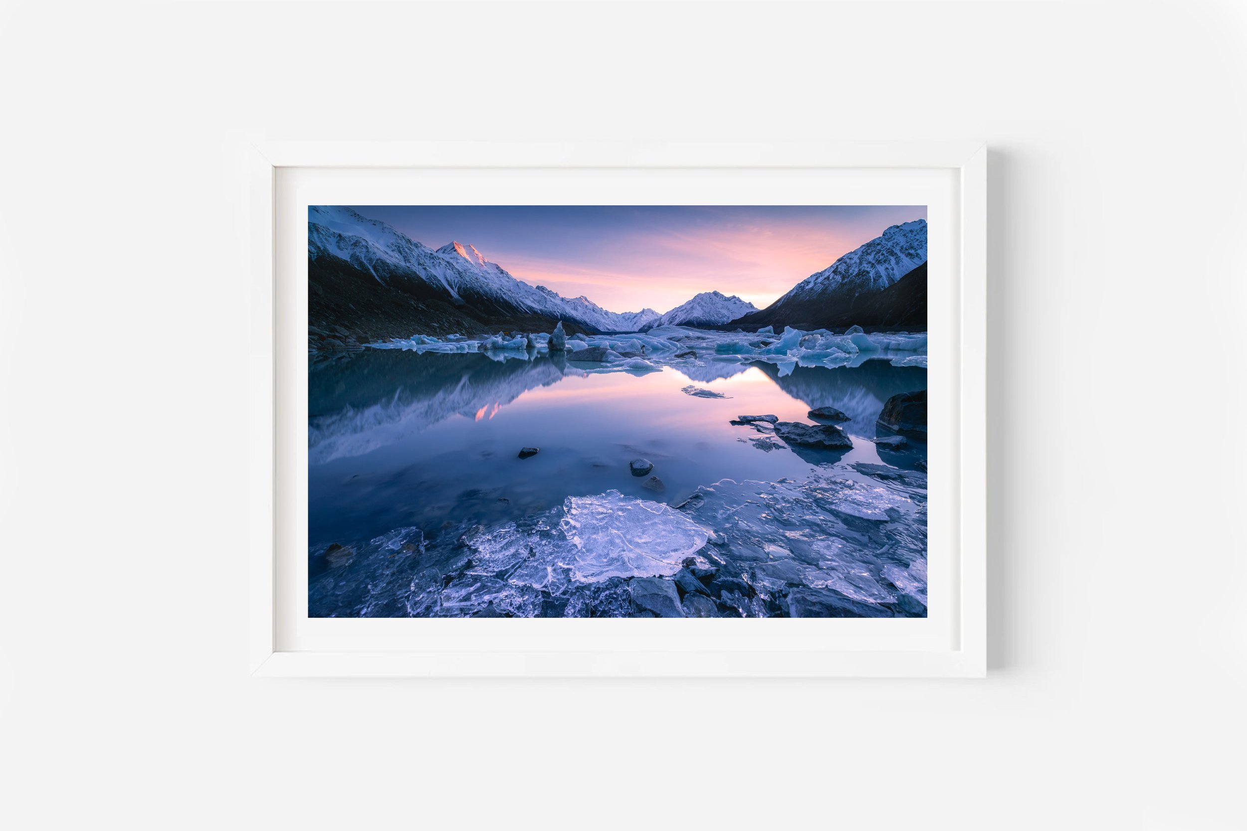 Tasman Lake Winter Sunrise Mount Cook NZ Print