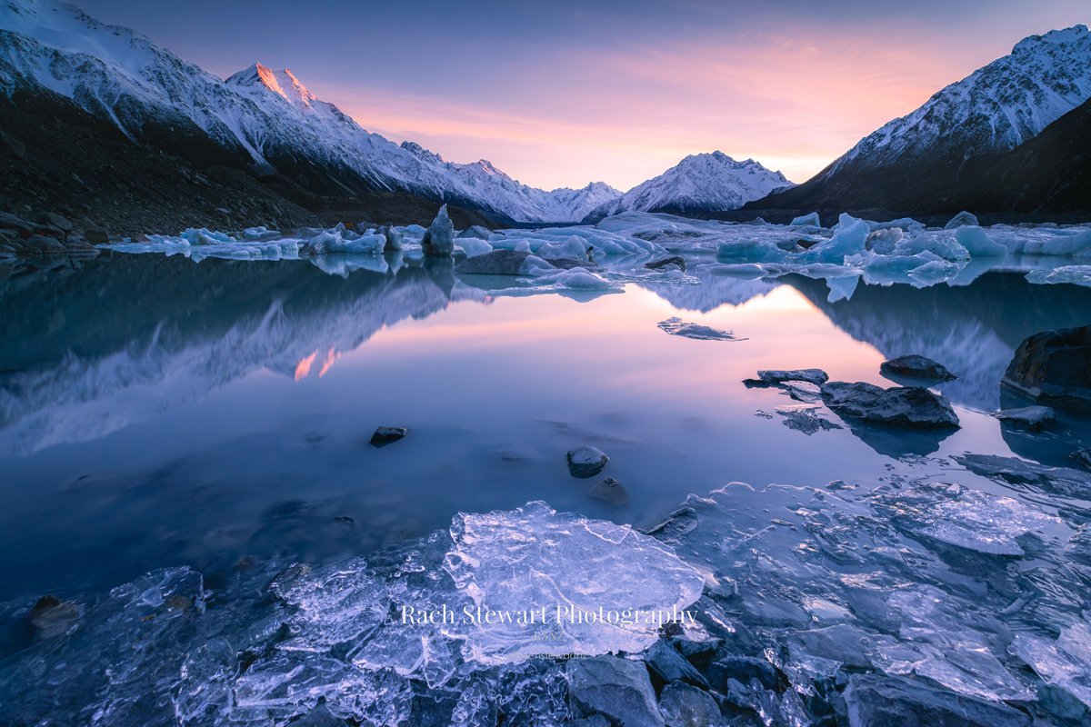 Tasman Lake Winter Sunrise NZ Print