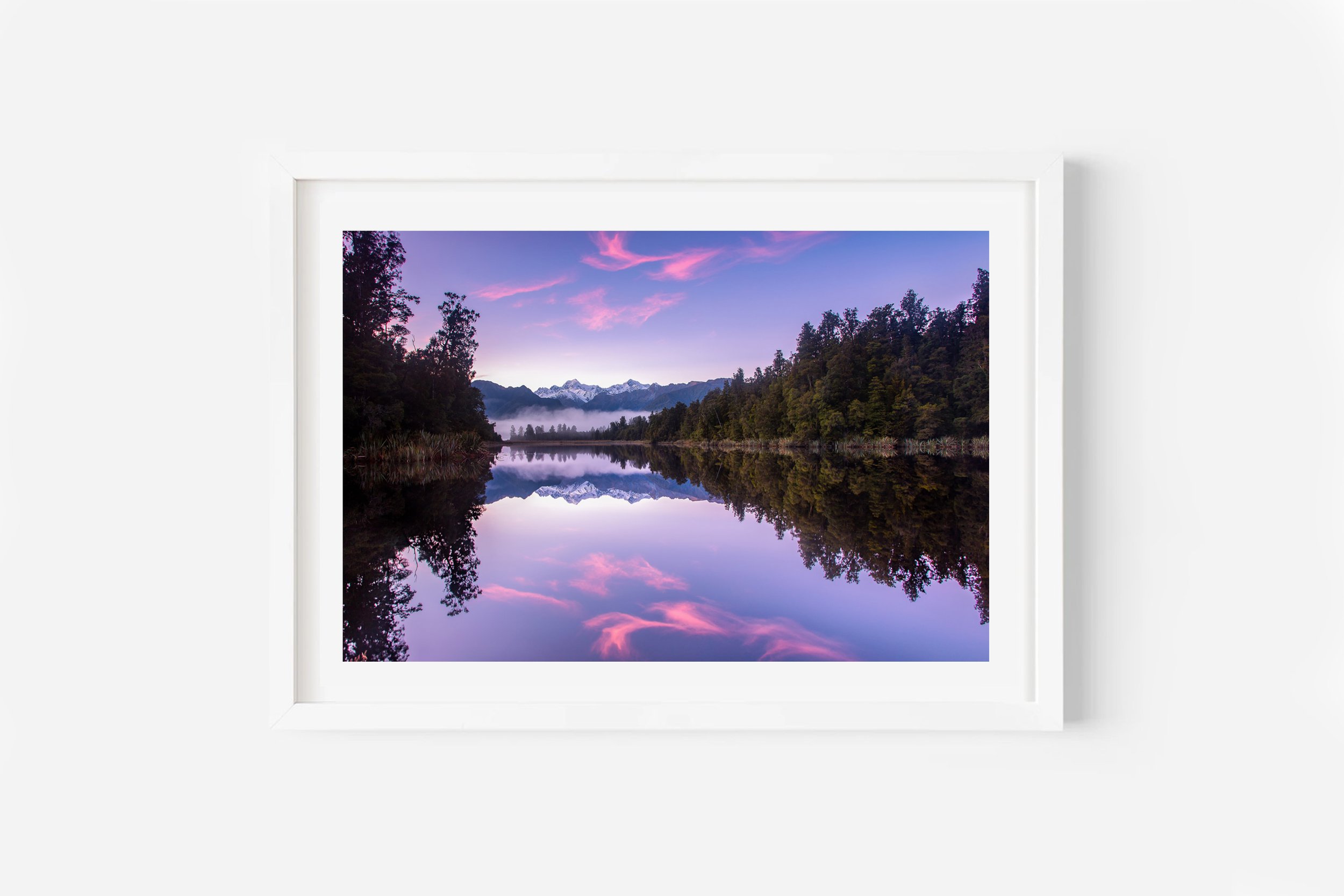 Lake Matheson reflection sunrise NZ Print