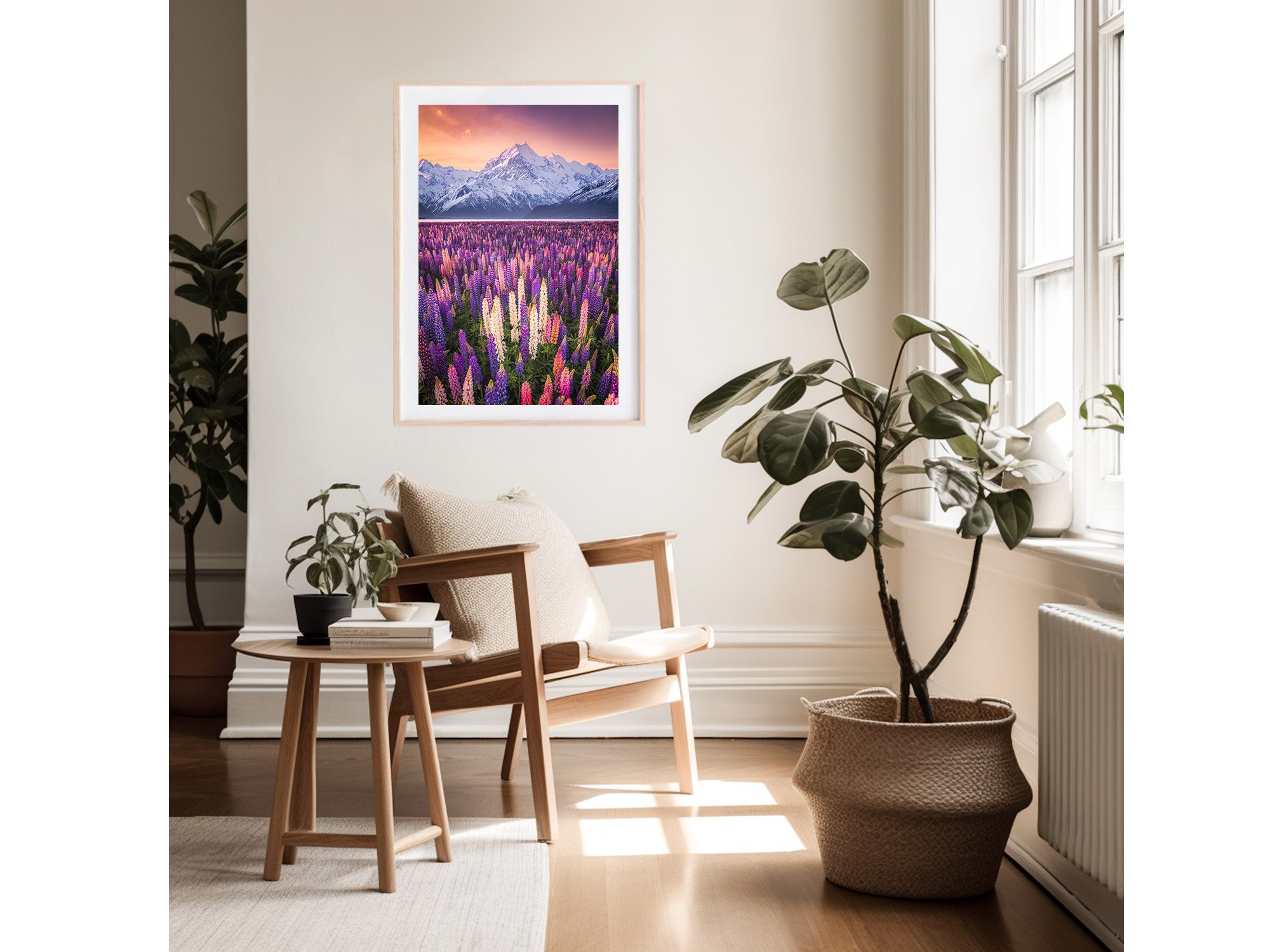 Lake Pukaki Mount Cook Lupins Spring Flowers NZ Print