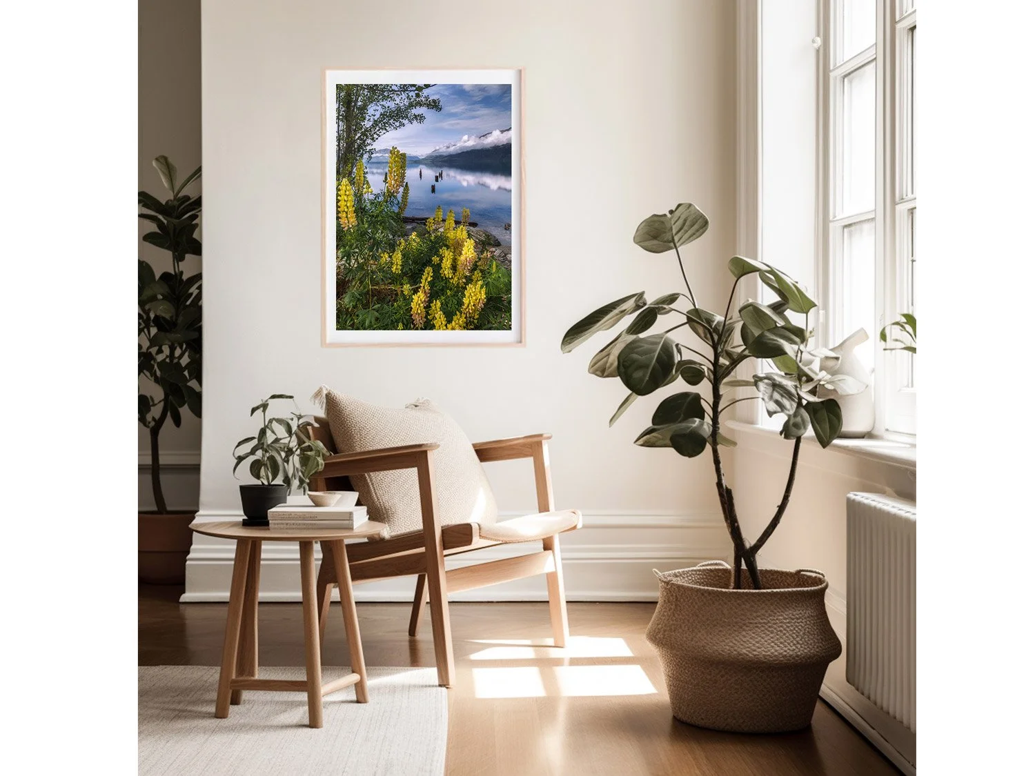 lupin flowers lake wakatipu meiklejohns bay broken jetty glenorchy art print new zealand