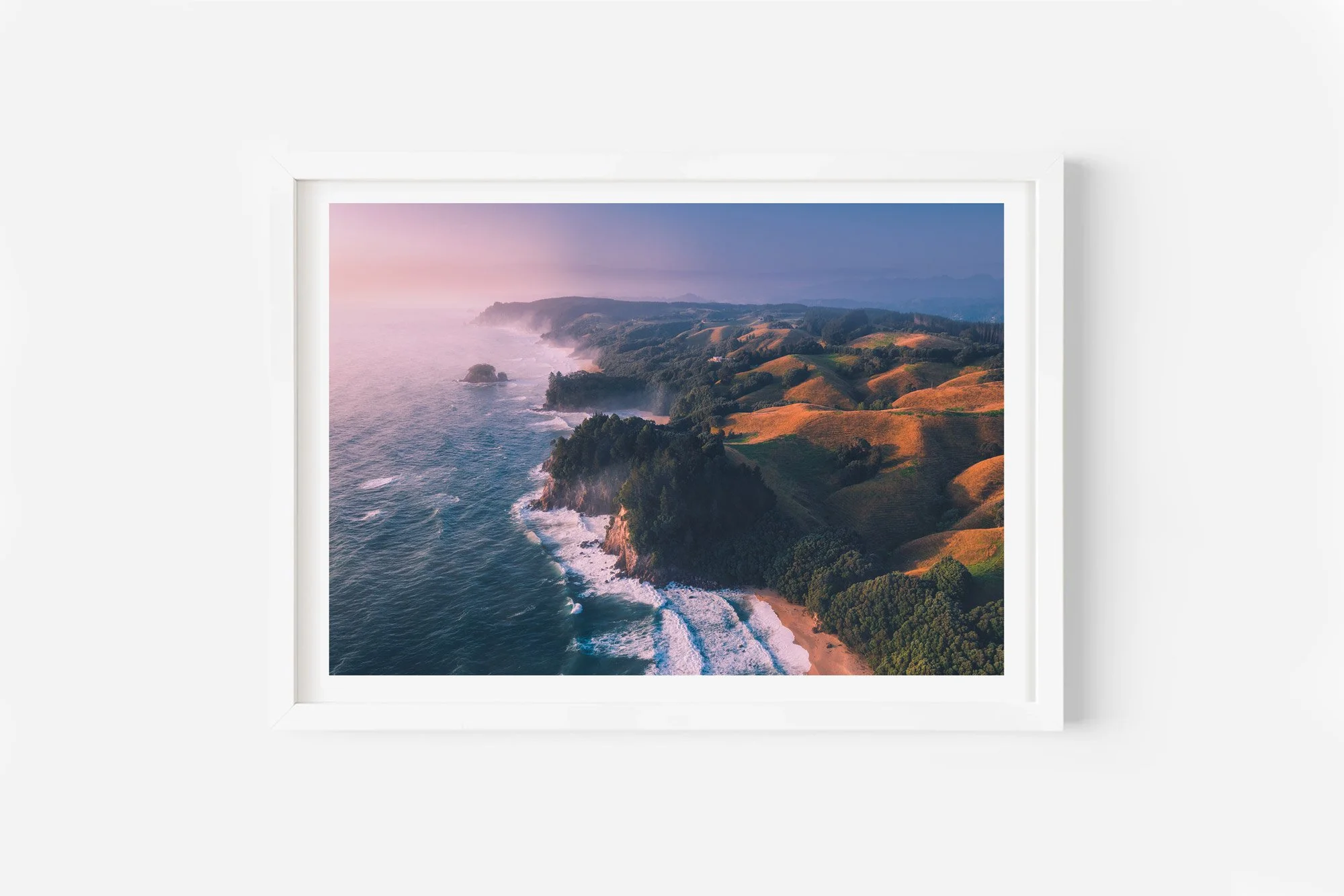 Onemana Beach Coast Coromandel sunrise aerial NZ Print