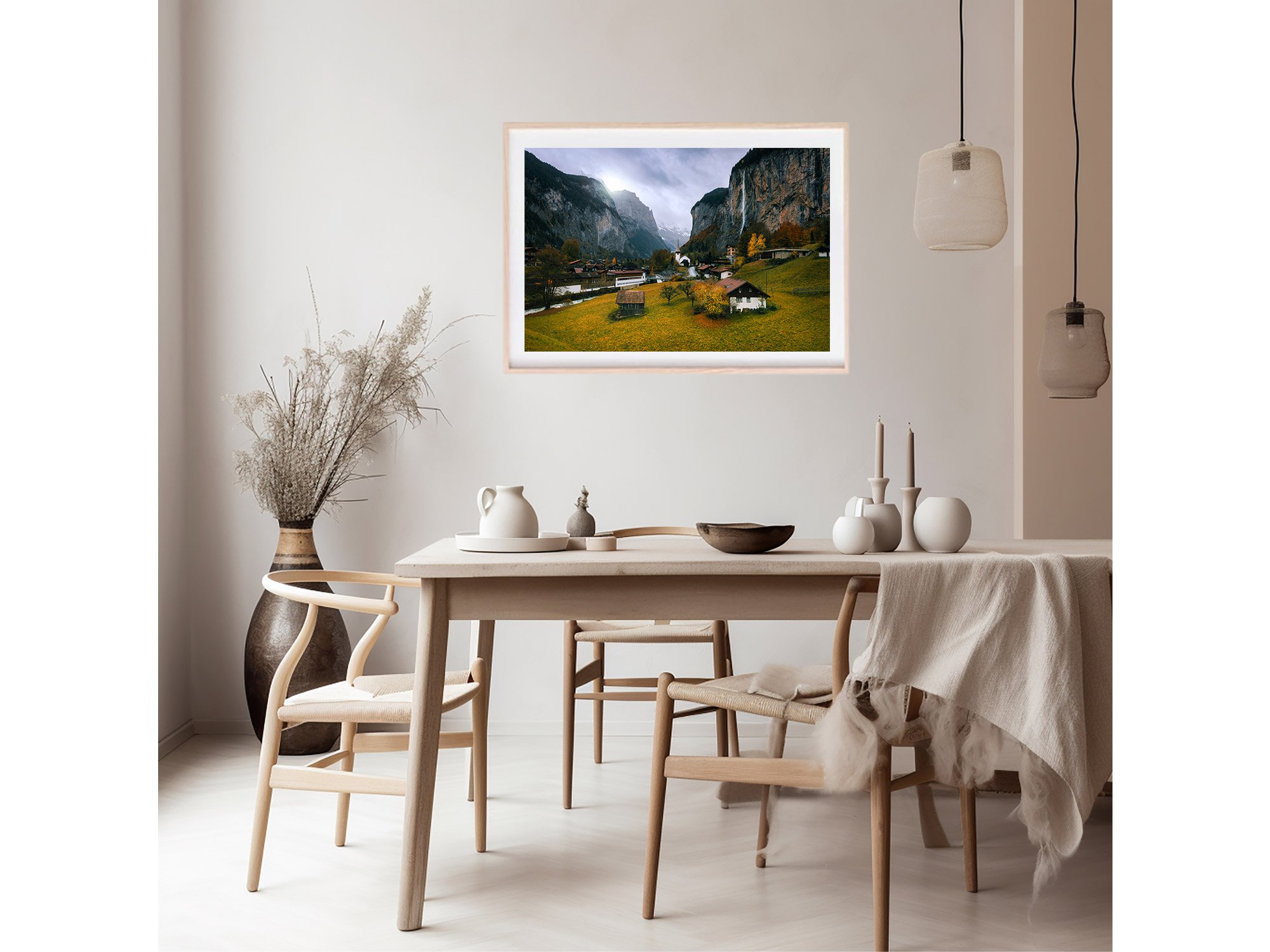 lauterbrunnen village Staubbach falls autumn switzerland print