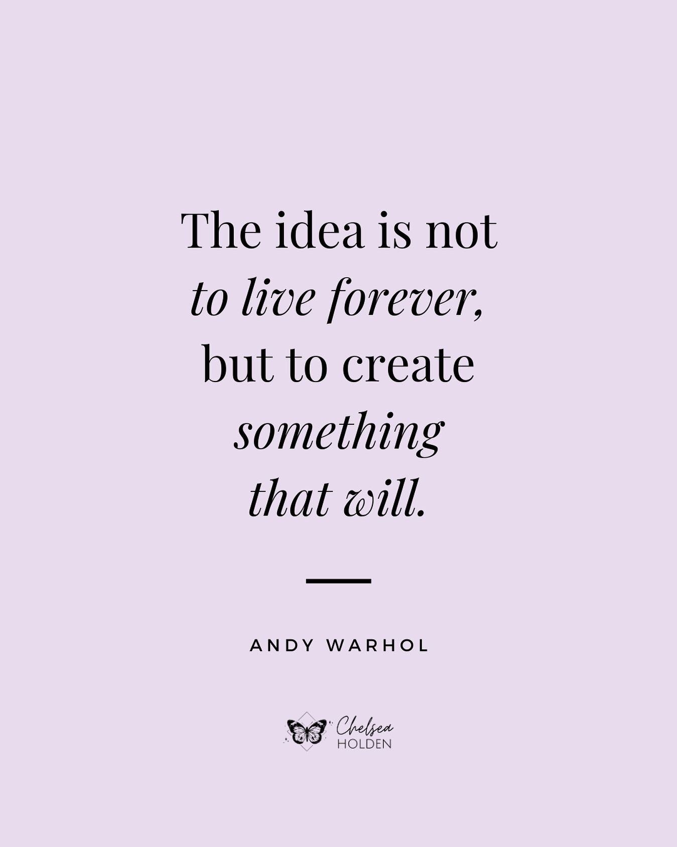 &ldquo;The idea is not to live forever, but to create something that will.&rdquo; #andywarhol 

What a beautiful reminder. 

I share about what it means to leave a Legacy inside of my book, Lessons to Love On 📖 Lesson No. 40. 

Our Legacy is felt by