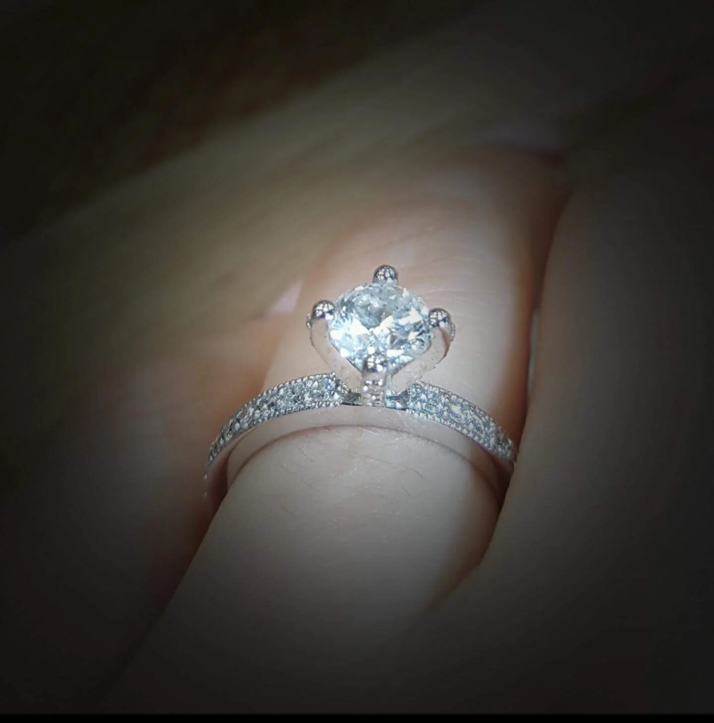 Custom engagement ring, 2019
18ct white gold, diamonds