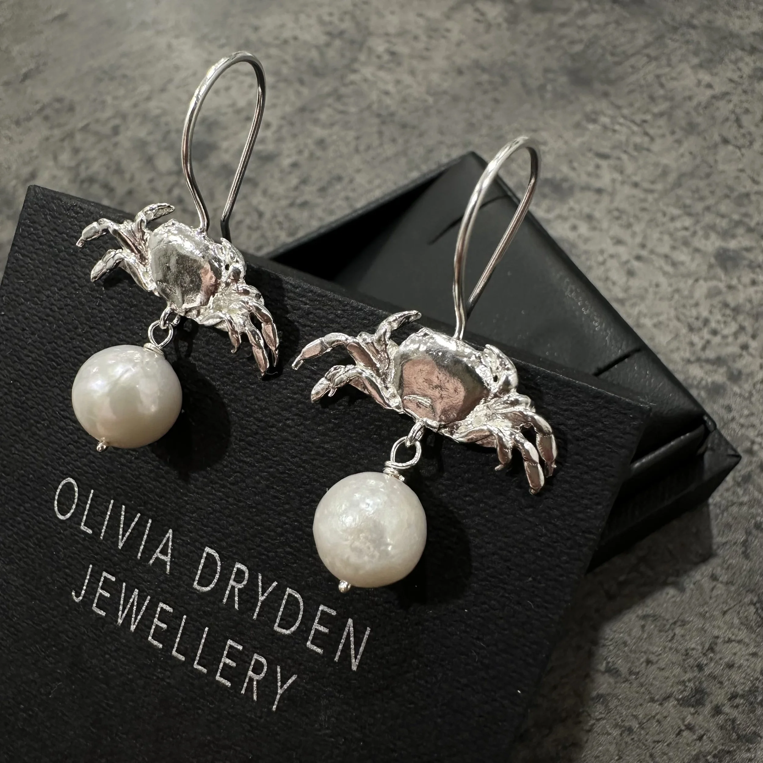 Crab with Pearl Drop Hook Earrings