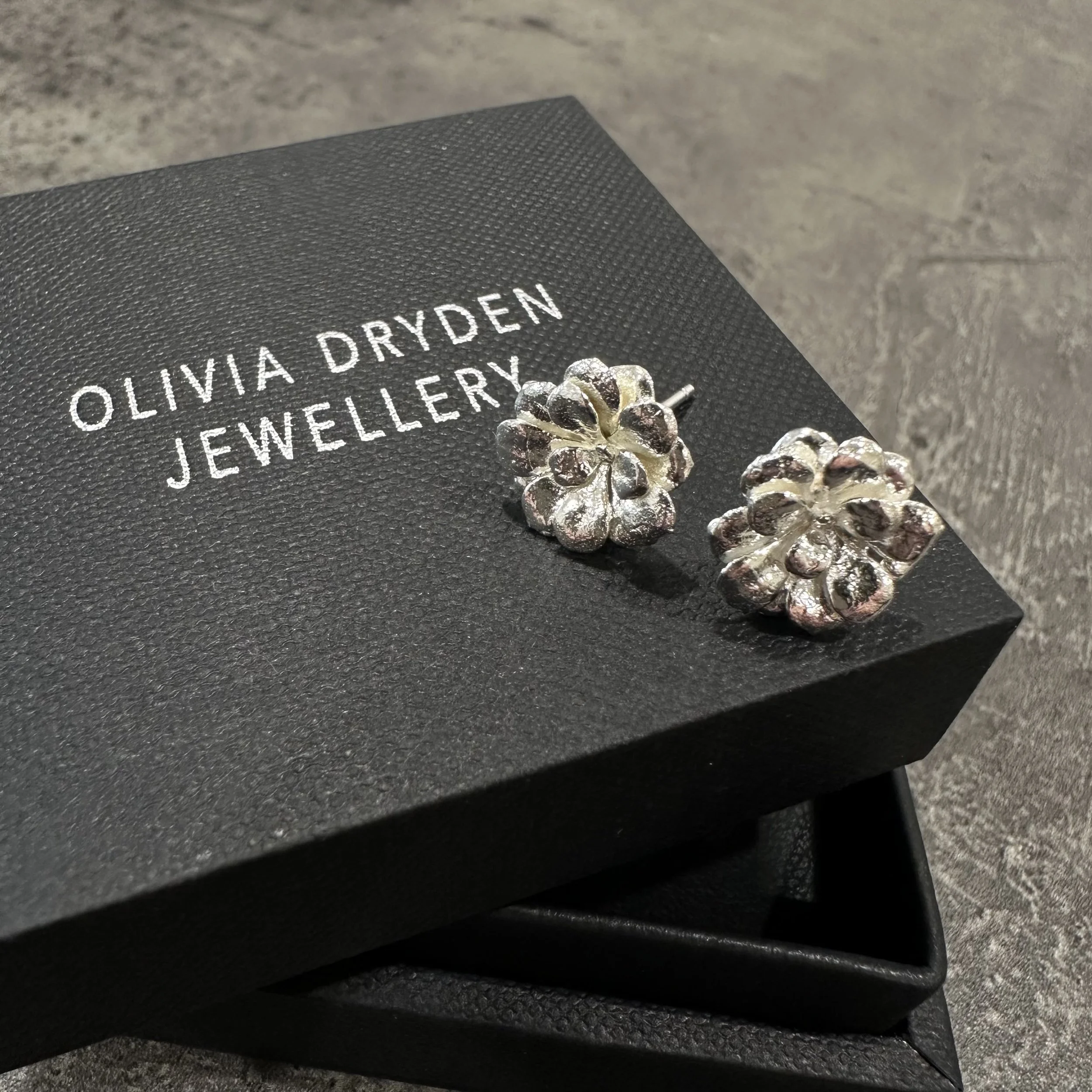 Mini Succulent Stud Earrings in Sterling Silver