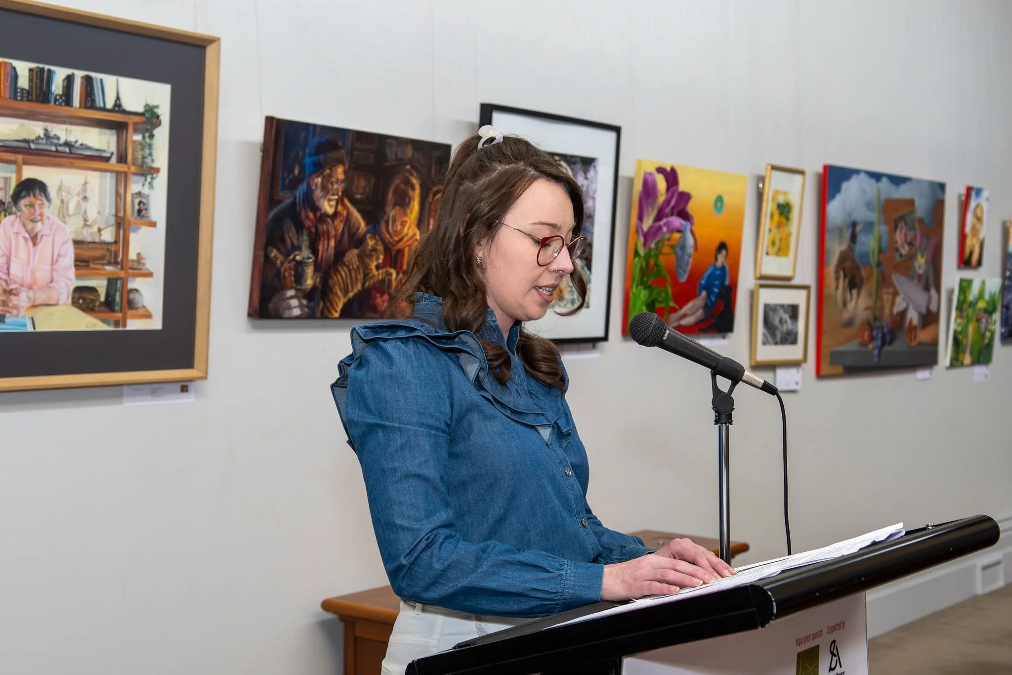 Olivia Dryden delivering the official opening speech at the 2026 Youthscape Art Prize and Exhibition at the Royal South Australian Society of Arts Gallery in Adelaide.
