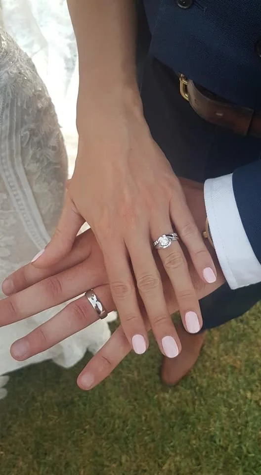Custom engagement and wedding rings, 2021
18ct white gold, diamonds