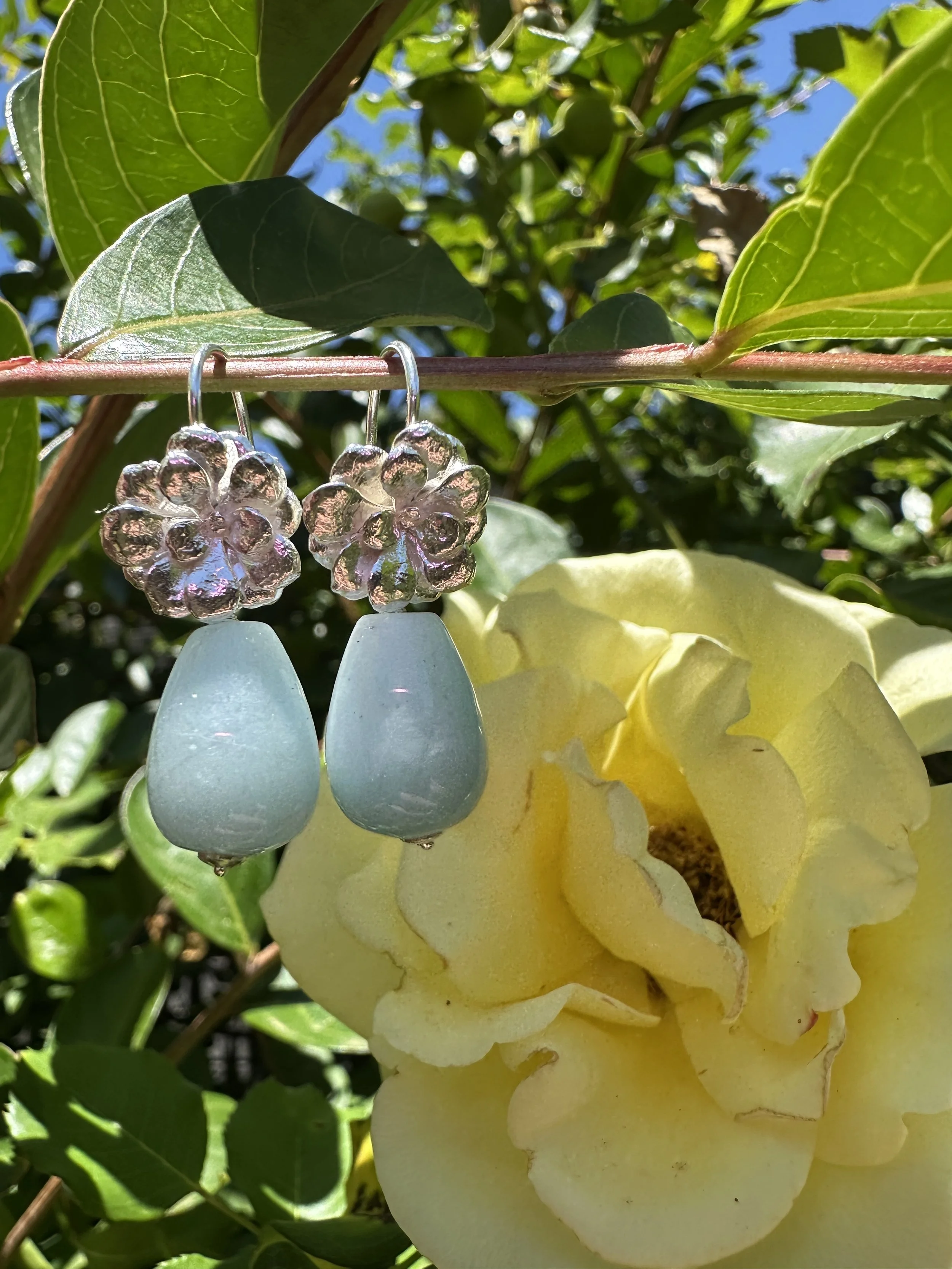 COMMISSION FOR DEVON: Small Succulent & Aquamarine Drop Earrings