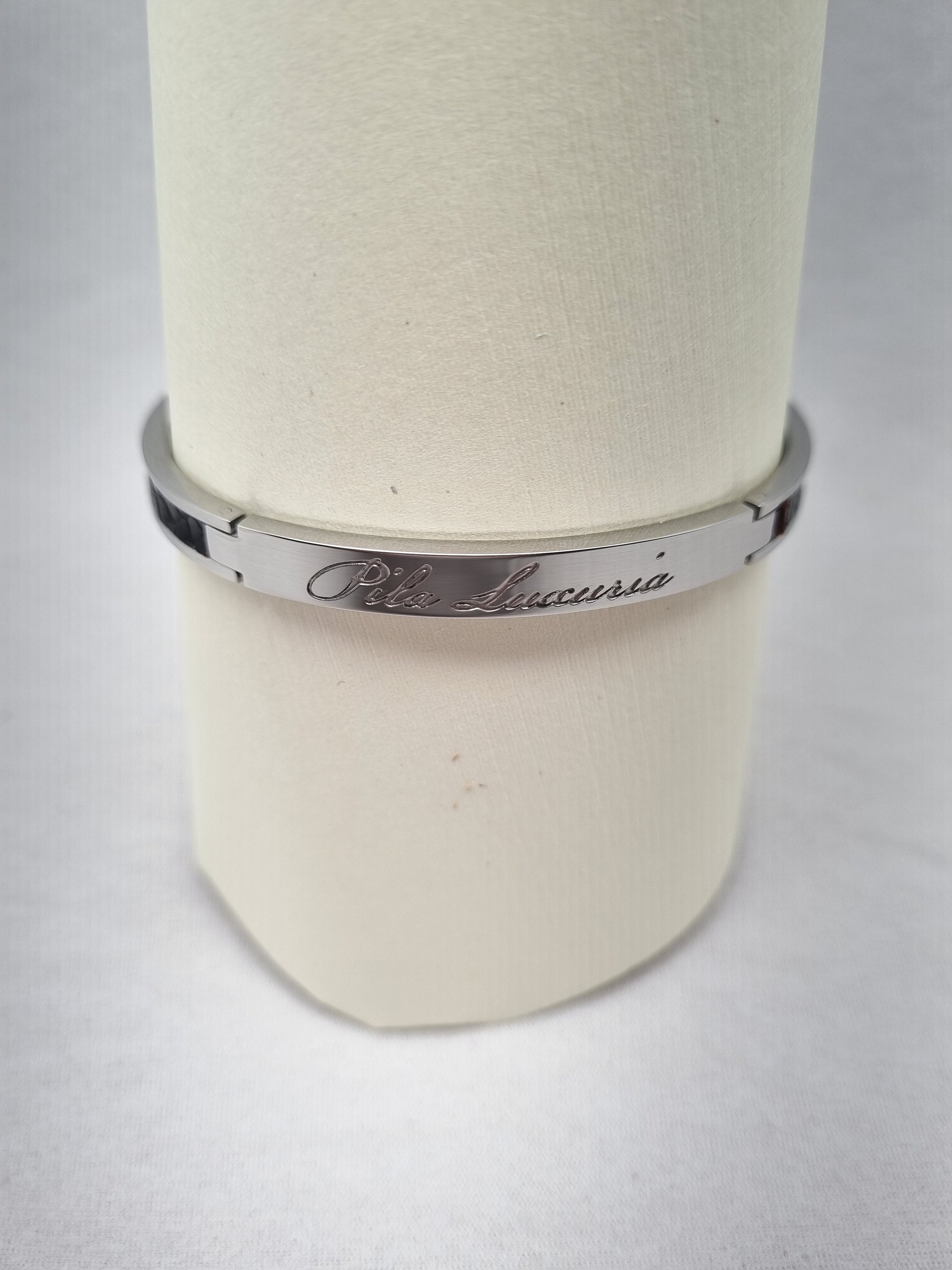 Black python leather bracelet with Pila Luxuria script