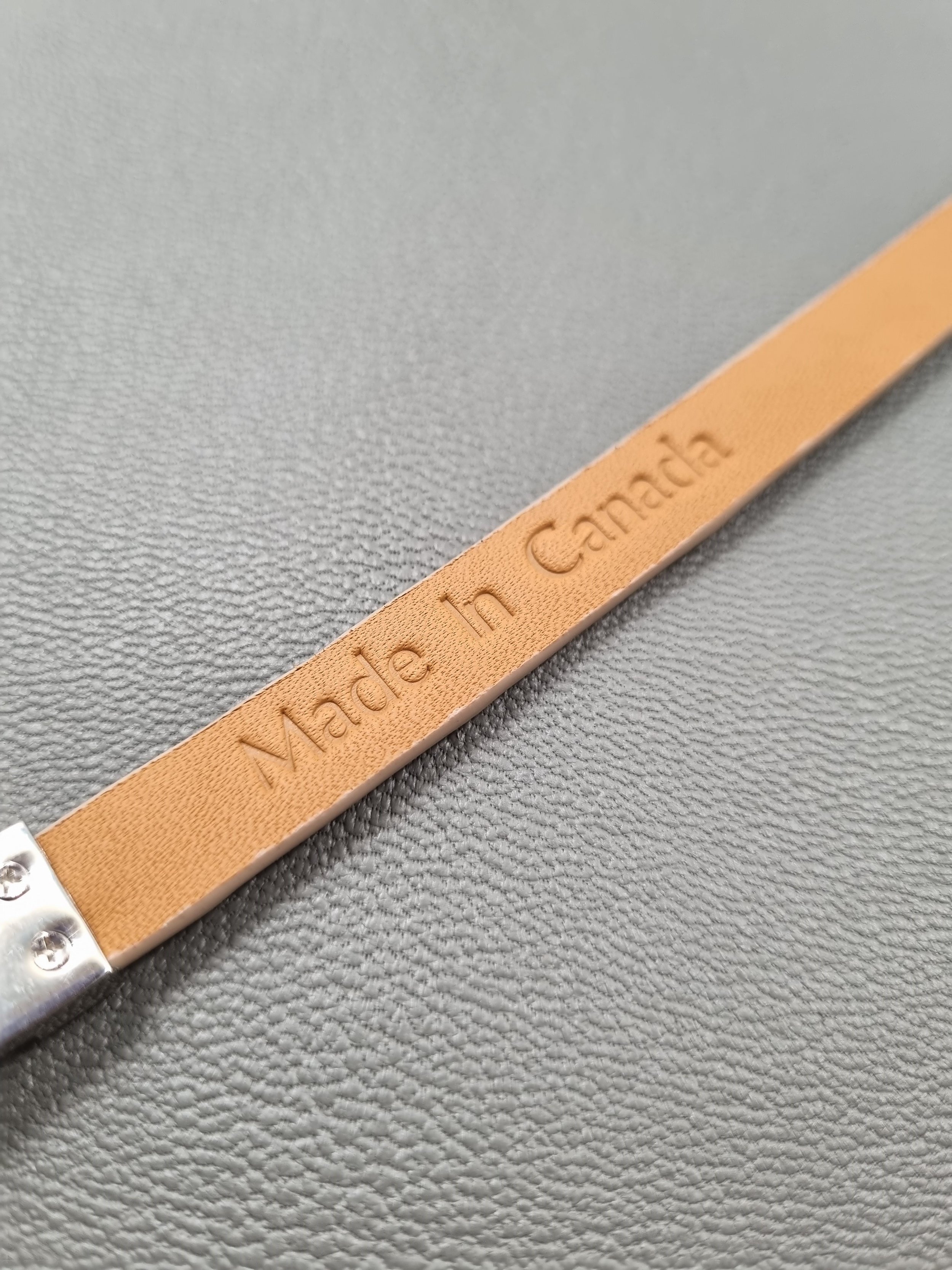Himalayan crocodile leather bracelet with Made in Canada embossing