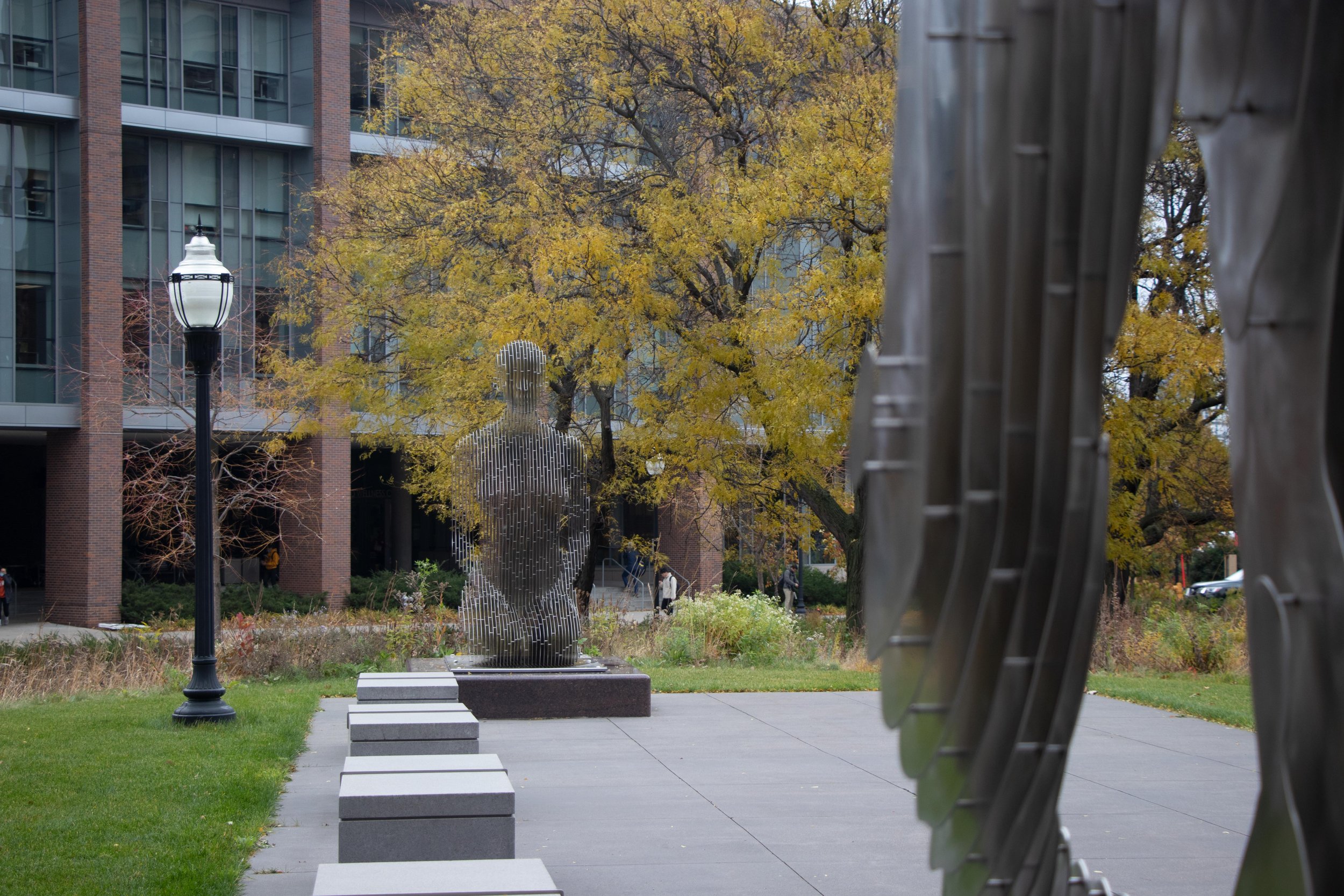 The “Spannungsfeld" sculpture sits outside of the Physics and Nanotechnology Building in Minneapolis, Minn., on Thursday, Nov. 11, 2021. Spannungsfeld, by Julian Voss-Andreae, is inspired by a view of the human body through the lens of quantum physic