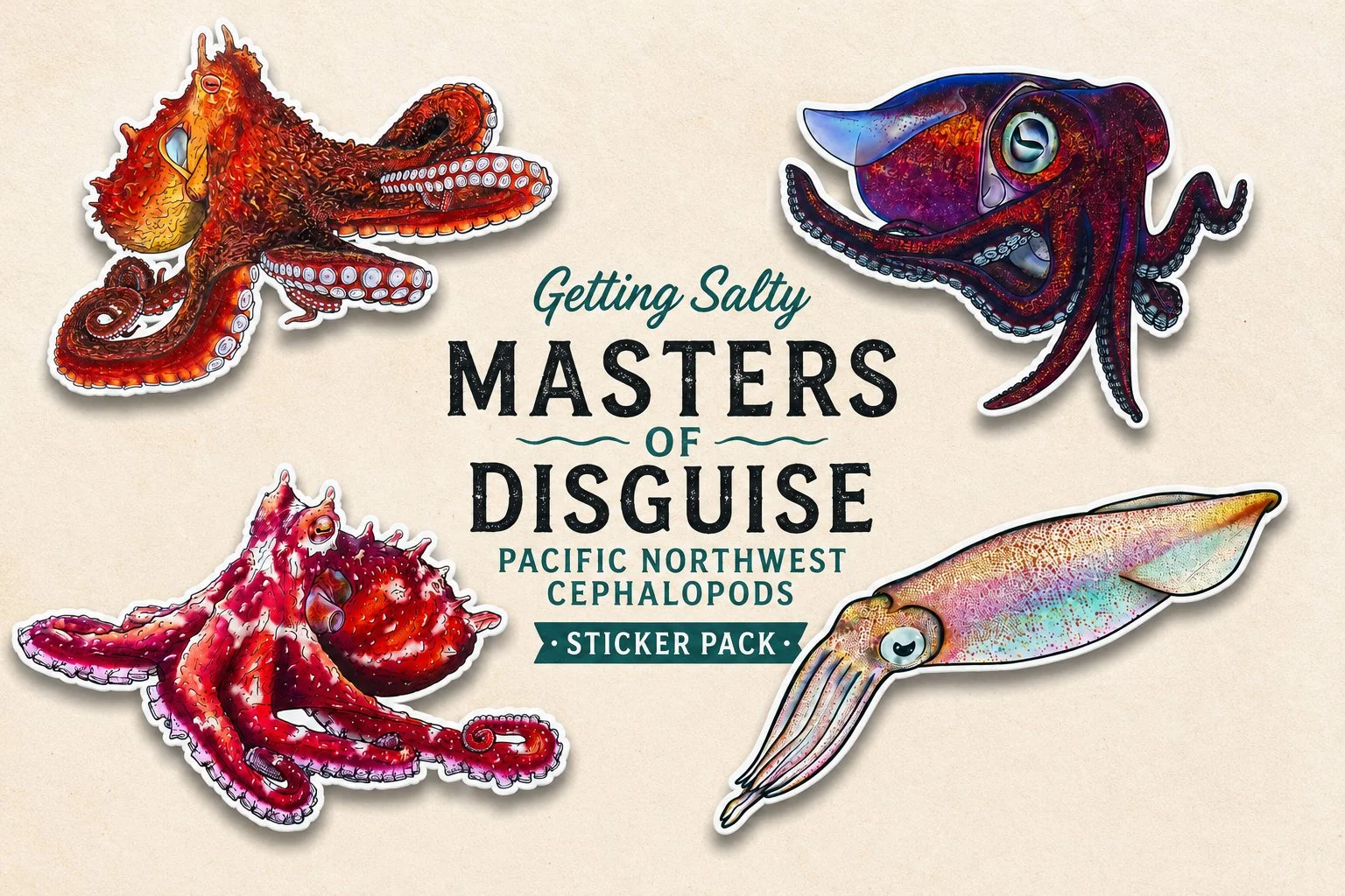 Masters of Disguise - Pacific Northwest Cephalopods - Sticker Pack