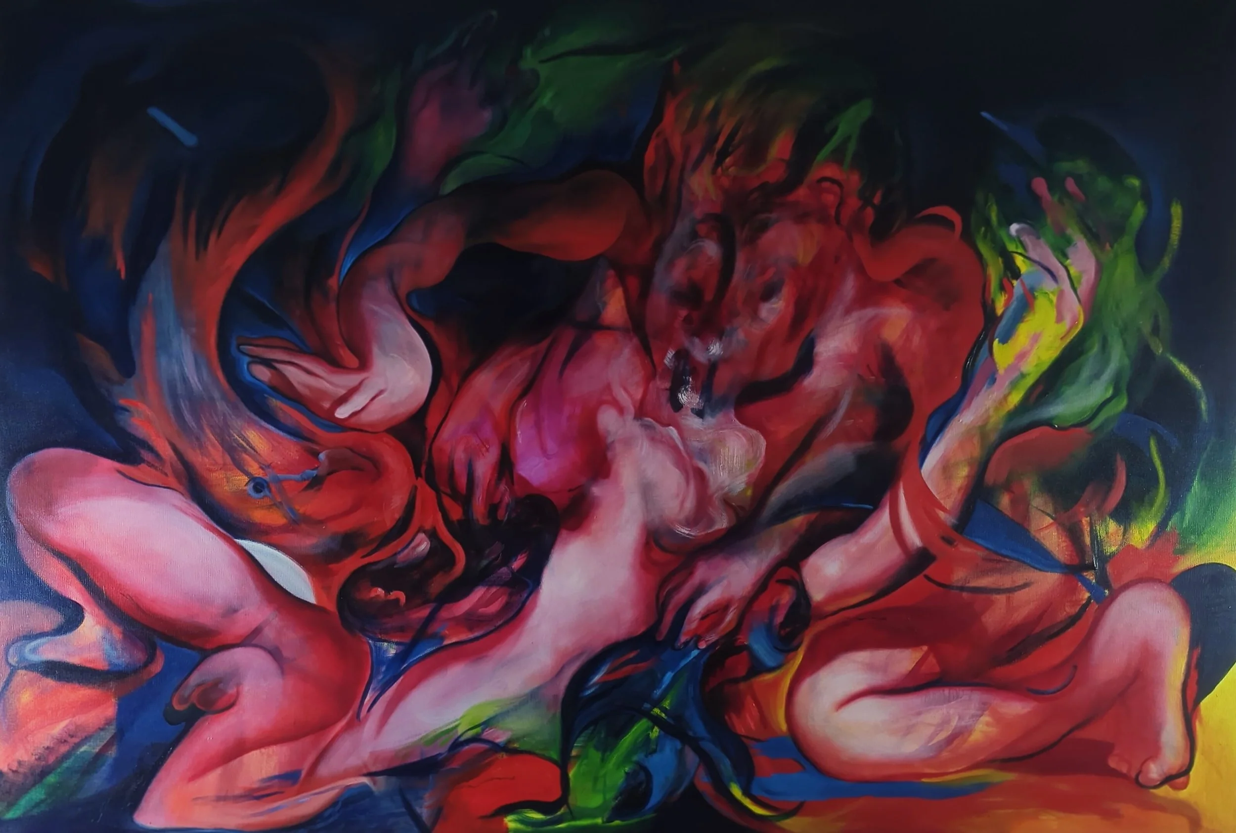 Large colourful abstract figurative painting