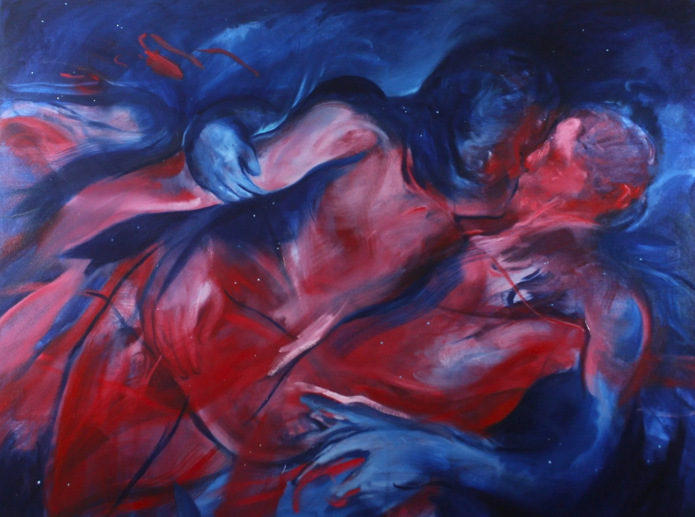 Couple amongst the stars red and blue painting
