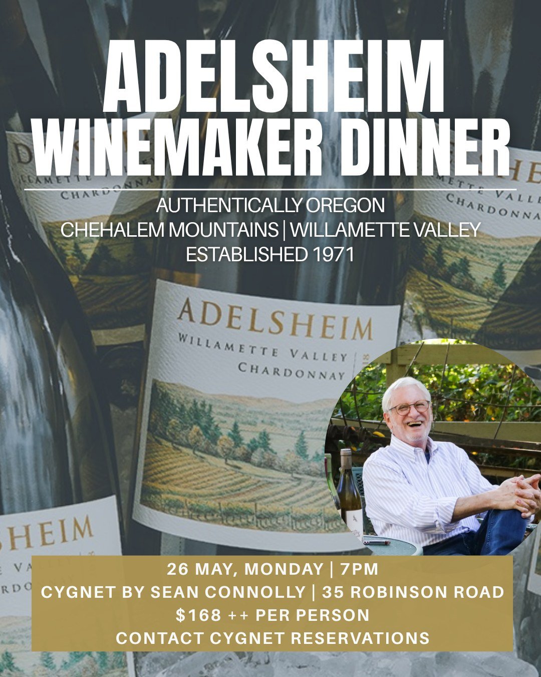 🍷 𝐀𝐝𝐞𝐥𝐬𝐡𝐞𝐢𝐦 &amp; 𝐂𝐲𝐠𝐧𝐞𝐭 𝐖𝐢𝐧𝐞 𝐃𝐢𝐧𝐧𝐞𝐫
📅 𝟐𝟔 𝐌𝐚𝐲 | 𝐂𝐲𝐠𝐧𝐞𝐭 𝐑𝐞𝐬𝐭𝐚𝐮𝐫𝐚𝐧𝐭
✨𝐀𝐧 𝐄𝐯𝐞𝐧𝐢𝐧𝐠 𝐰𝐢𝐭𝐡 𝐎𝐫𝐞𝐠𝐨𝐧 𝐖𝐢𝐧𝐞 𝐏𝐢𝐨𝐧𝐞𝐞𝐫 𝐃𝐚𝐯𝐢𝐝 𝐀𝐝𝐞𝐥𝐬𝐡𝐞𝐢𝐦✨

Join us for a rare and intimate eveni