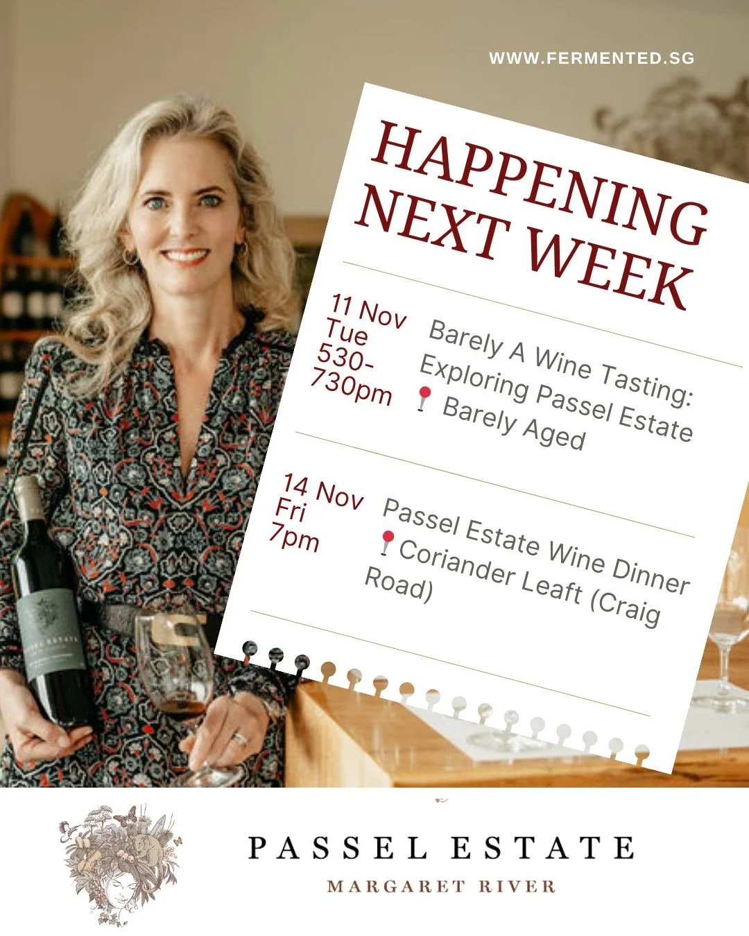 We&rsquo;re thrilled to welcome 𝐖𝐞𝐧𝐝𝐲 𝐒𝐭𝐢𝐦𝐩𝐬𝐨𝐧, co-founder of 𝐏𝐚𝐬𝐬𝐞𝐥 𝐄𝐬𝐭𝐚𝐭𝐞 (𝐌𝐚𝐫𝐠𝐚𝐫𝐞𝐭 𝐑𝐢𝐯𝐞𝐫), to Singapore next week! 🌿🍷

Join us for two special events where you can taste and learn about Passel&rsquo;s elegan