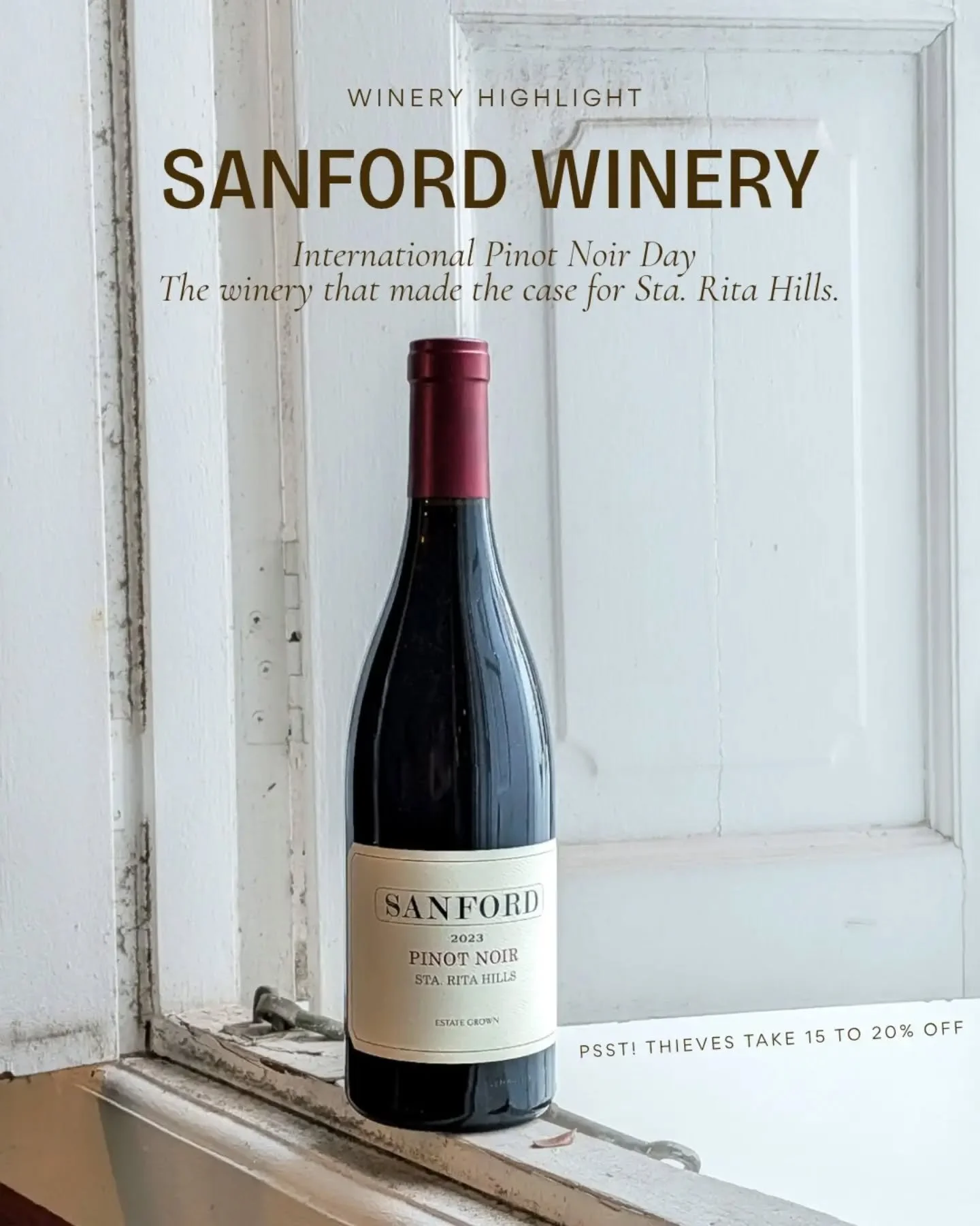 Today is International Pinot Noir Day. Naturally, we're pouring something significant.

A pioneer estate, a considered winemaker, and fifty years of intentional viticulture.

Swipe through &mdash; and come find them in the shop.

Richard Sanford took